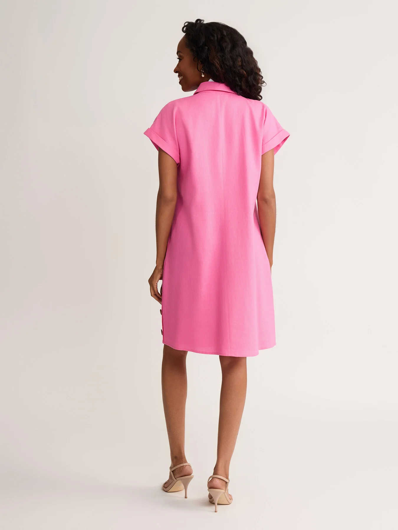 A-Line Collared Side Button Dress, Linen Blend - Image 4