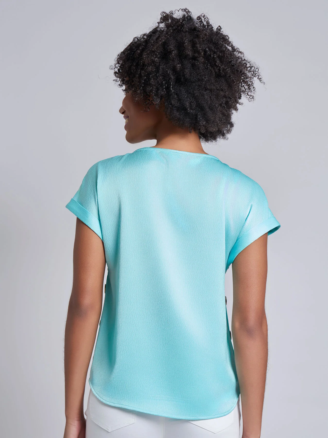 Button Detail Blouse, Hammered Satin - Image 3