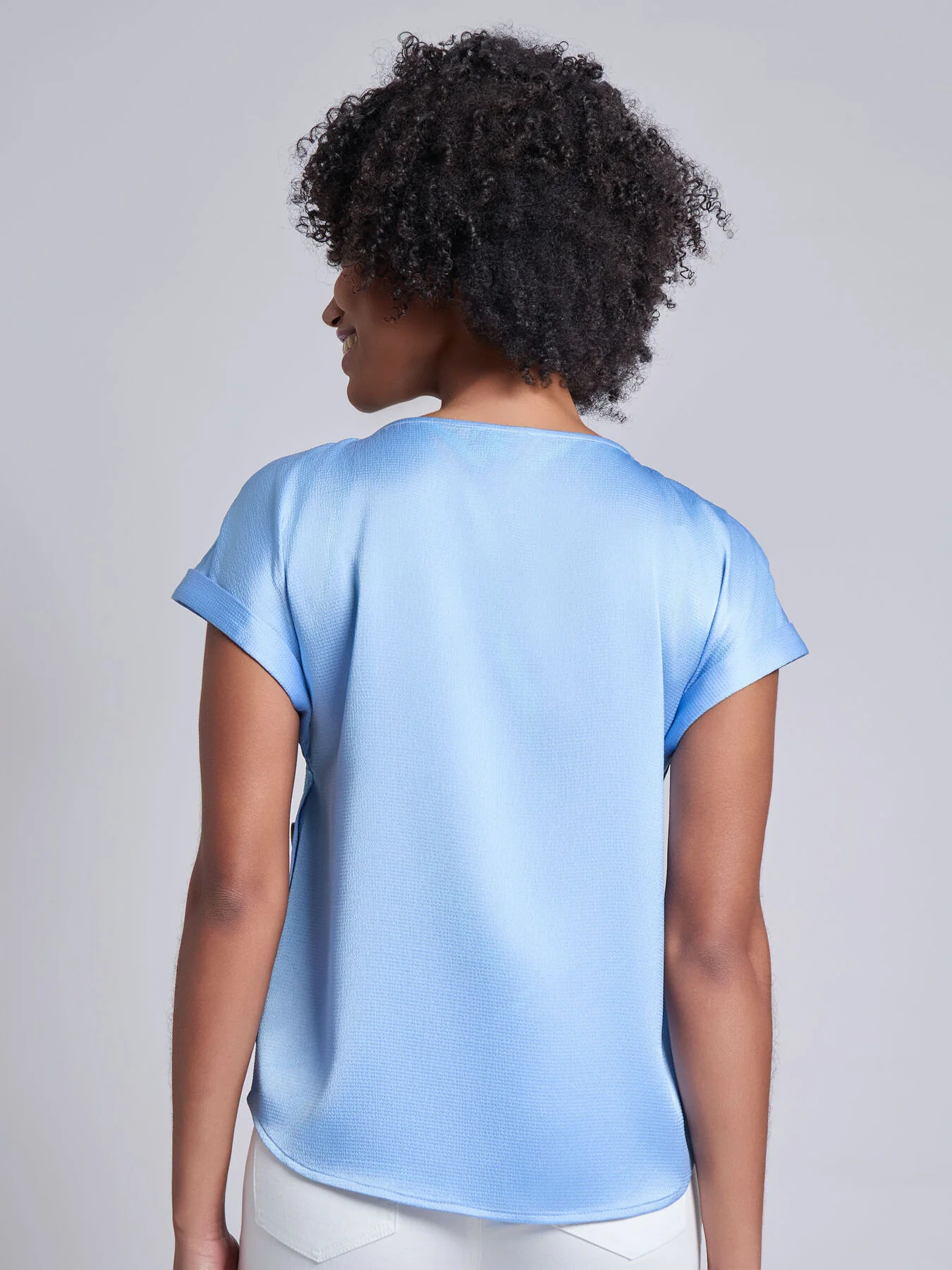 Button Detail Blouse, Hammered Satin - Image 3