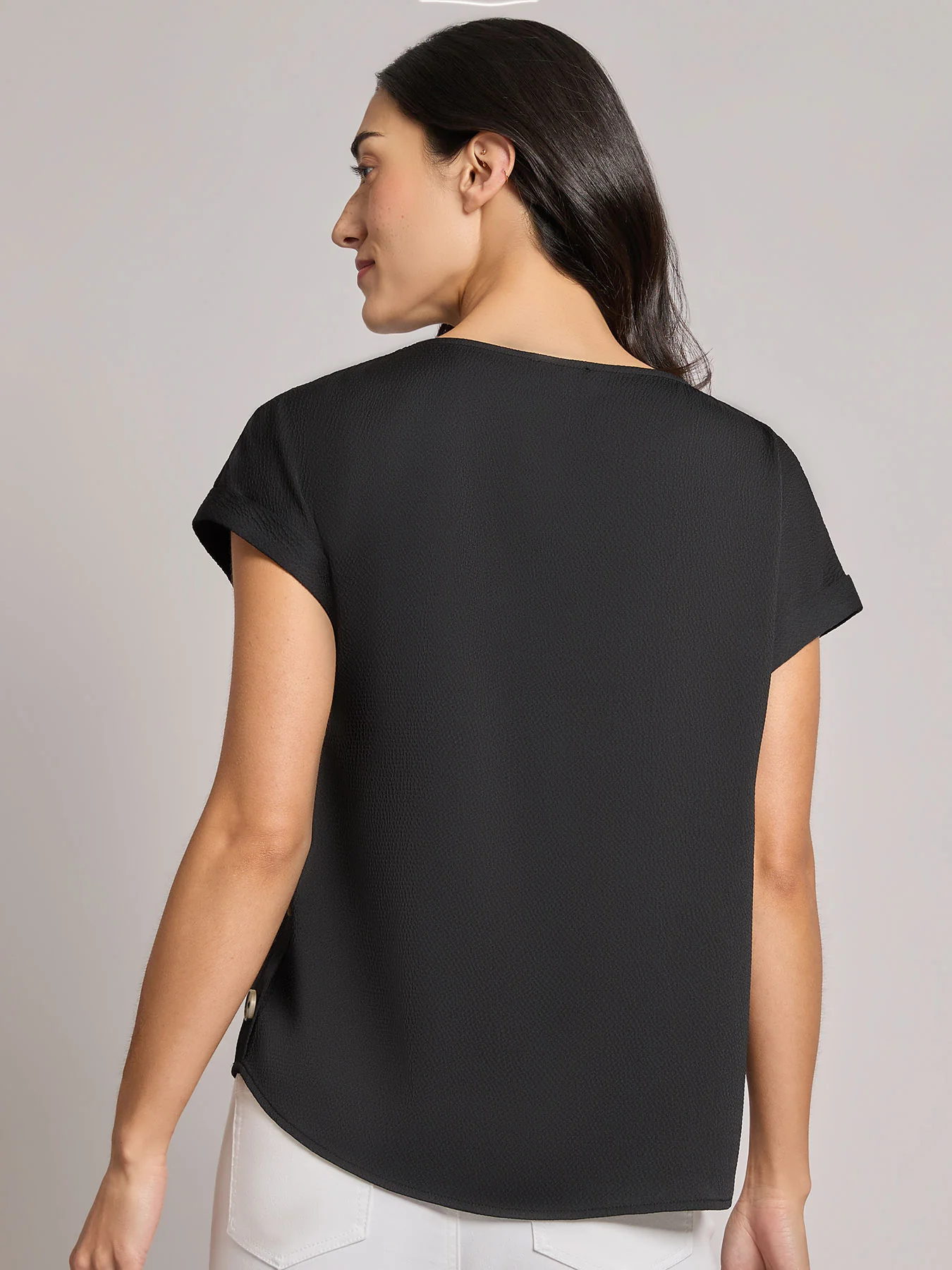 Button Detail Blouse, Hammered Satin - Image 3