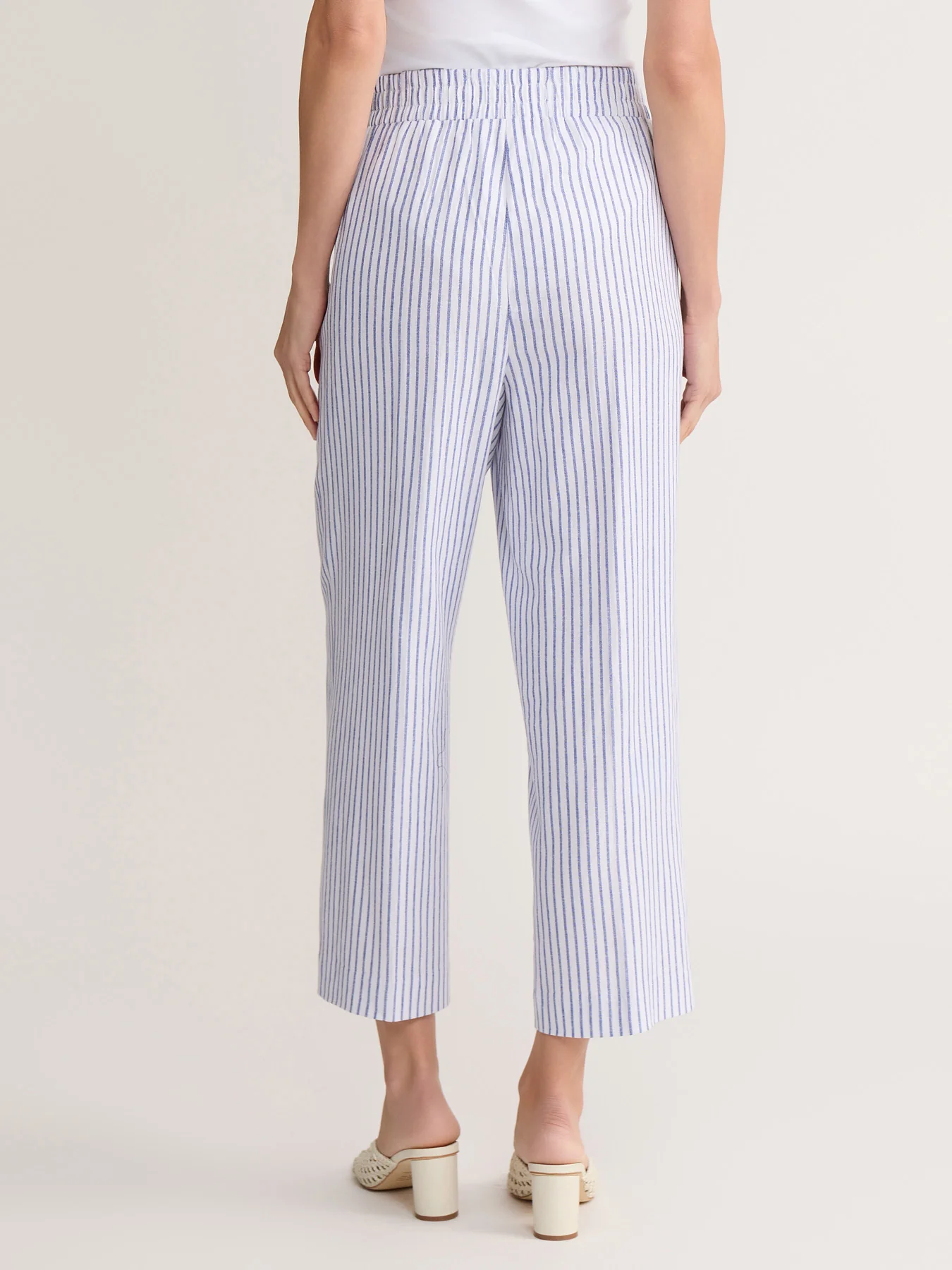 Cropped Pull-On Pinstripe Pant, Linen - Image 3