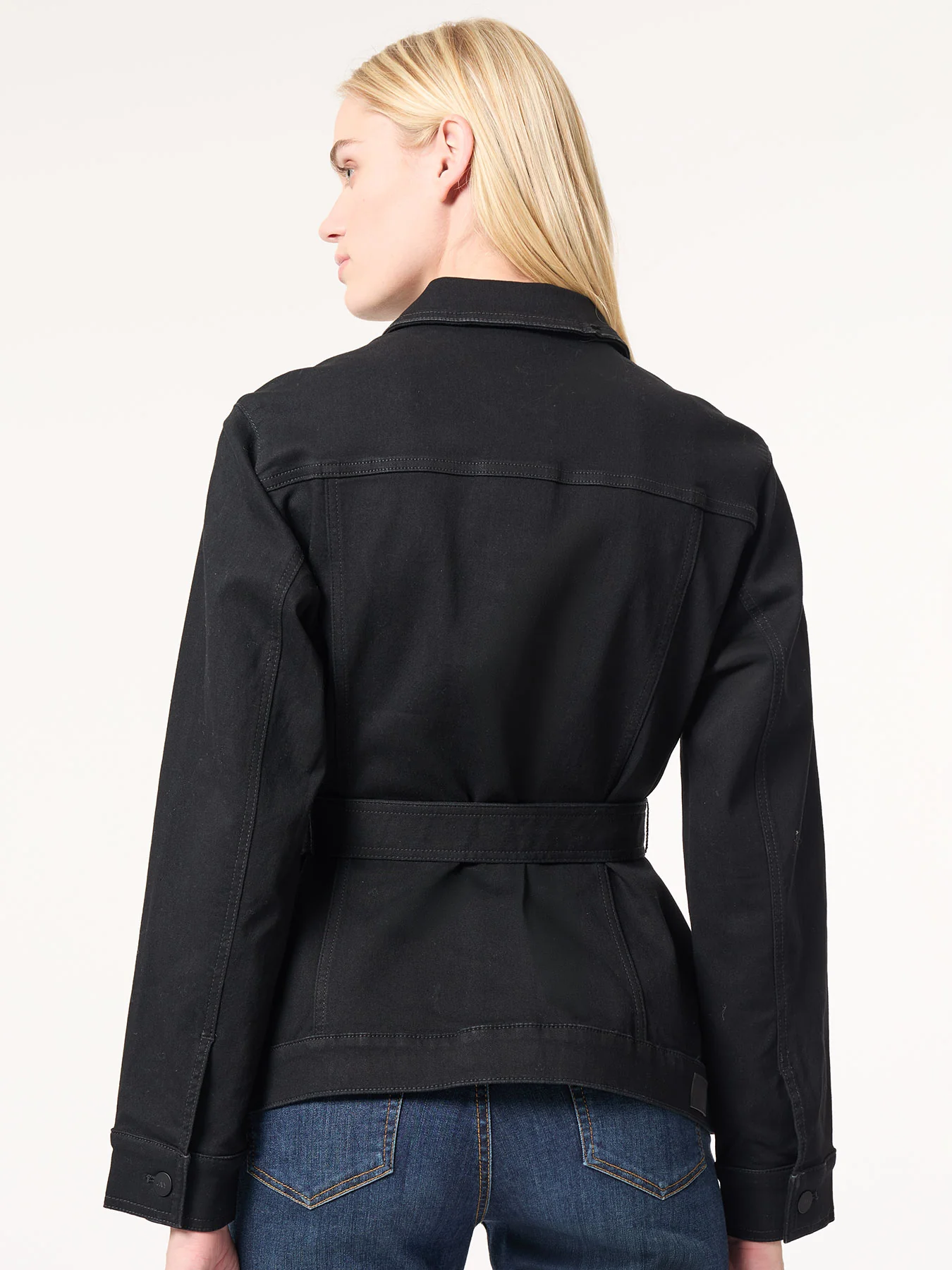 Denim Belted Button-Front Jacket, Onyx Wash - Image 3