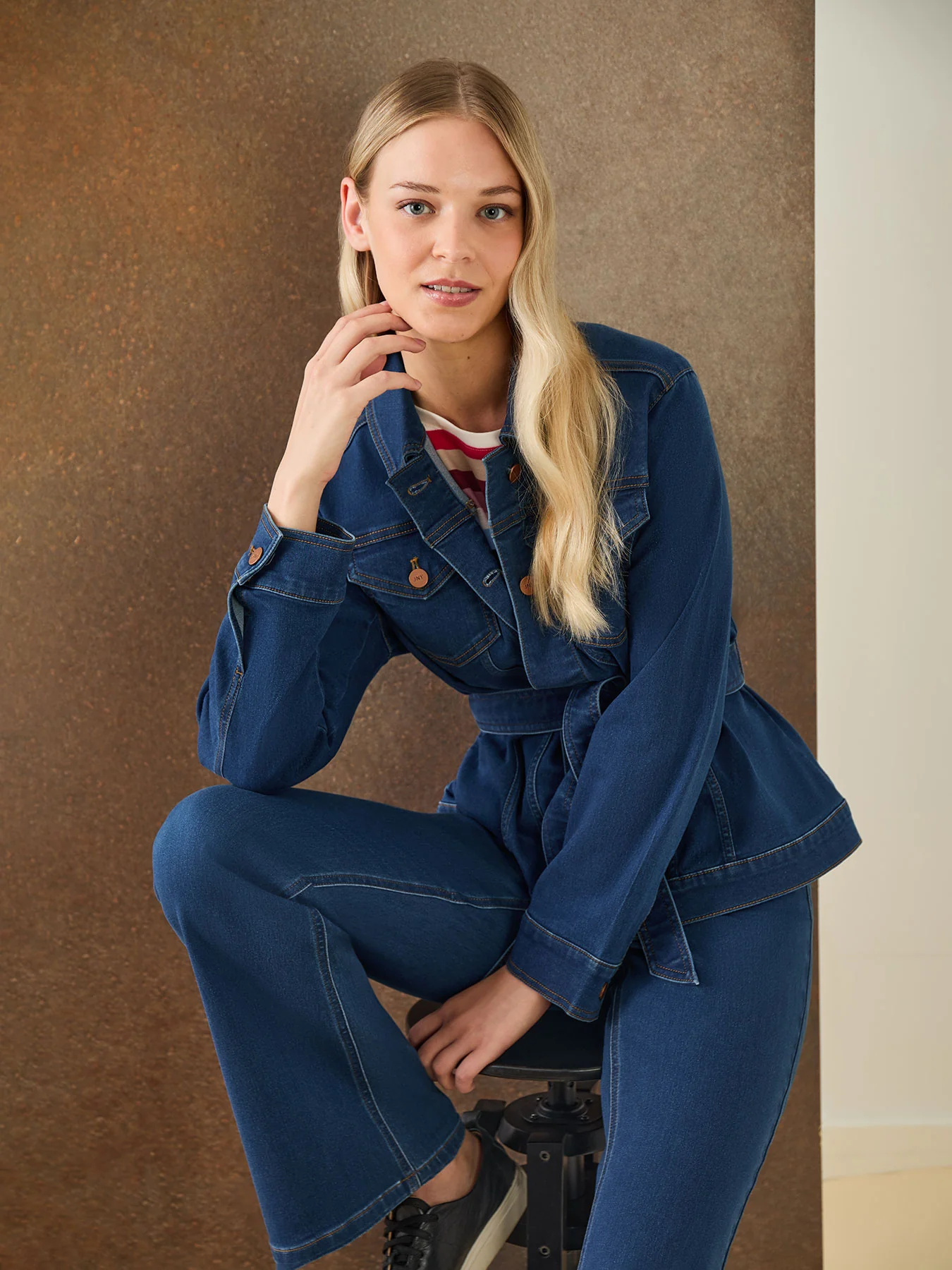 Denim Belted Button-Front Jacket, Phoenix Wash - Image 3