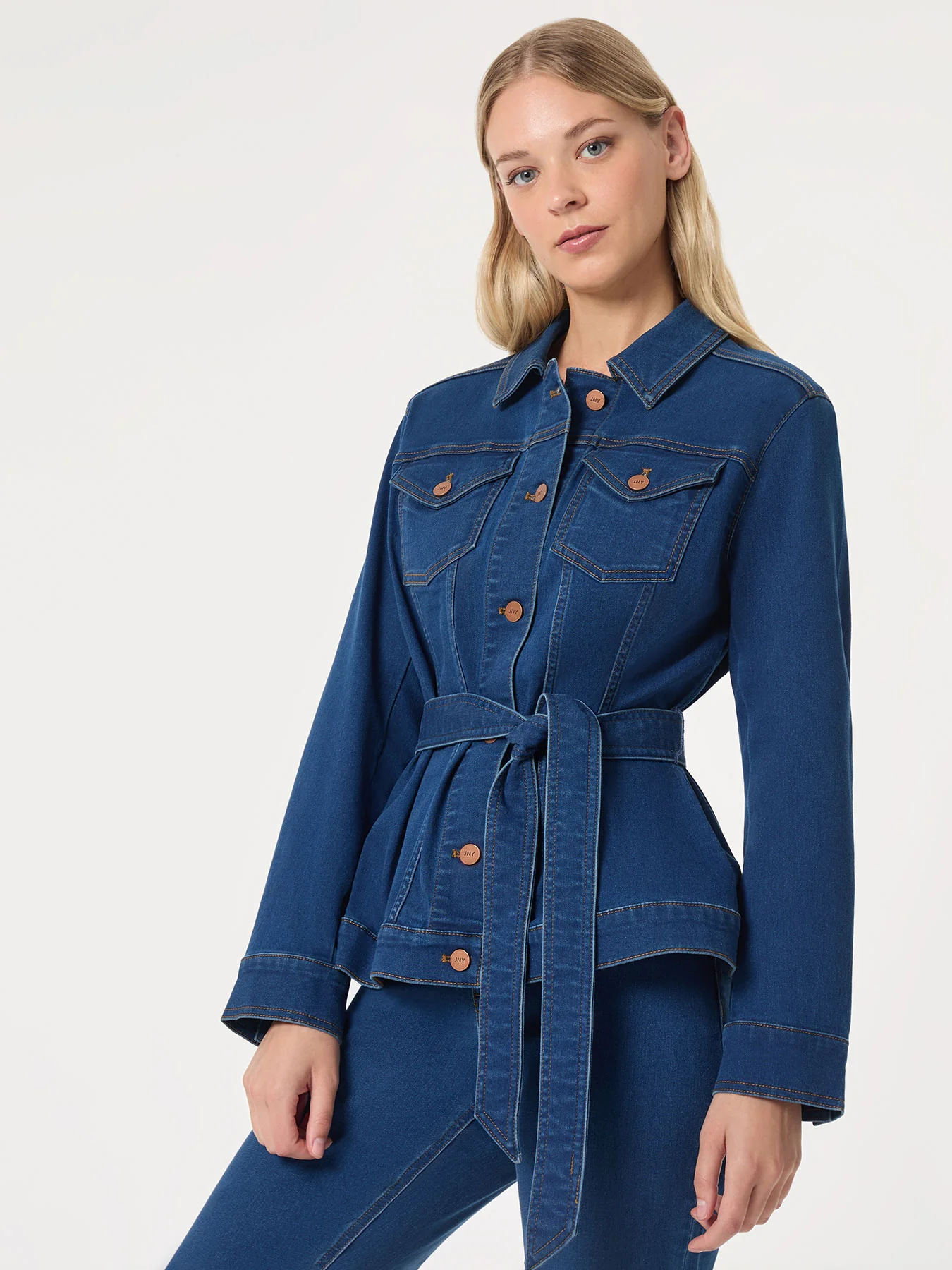 Denim Belted Button-Front Jacket, Phoenix Wash - Image 6