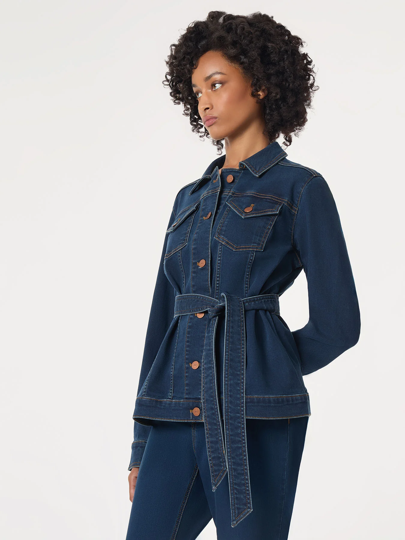 Denim Belted Button-Front Jacket - Image 3