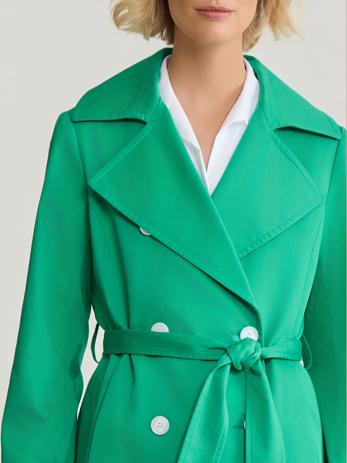 Double Breasted Trench Coat, Stretch Sateen - Image 3