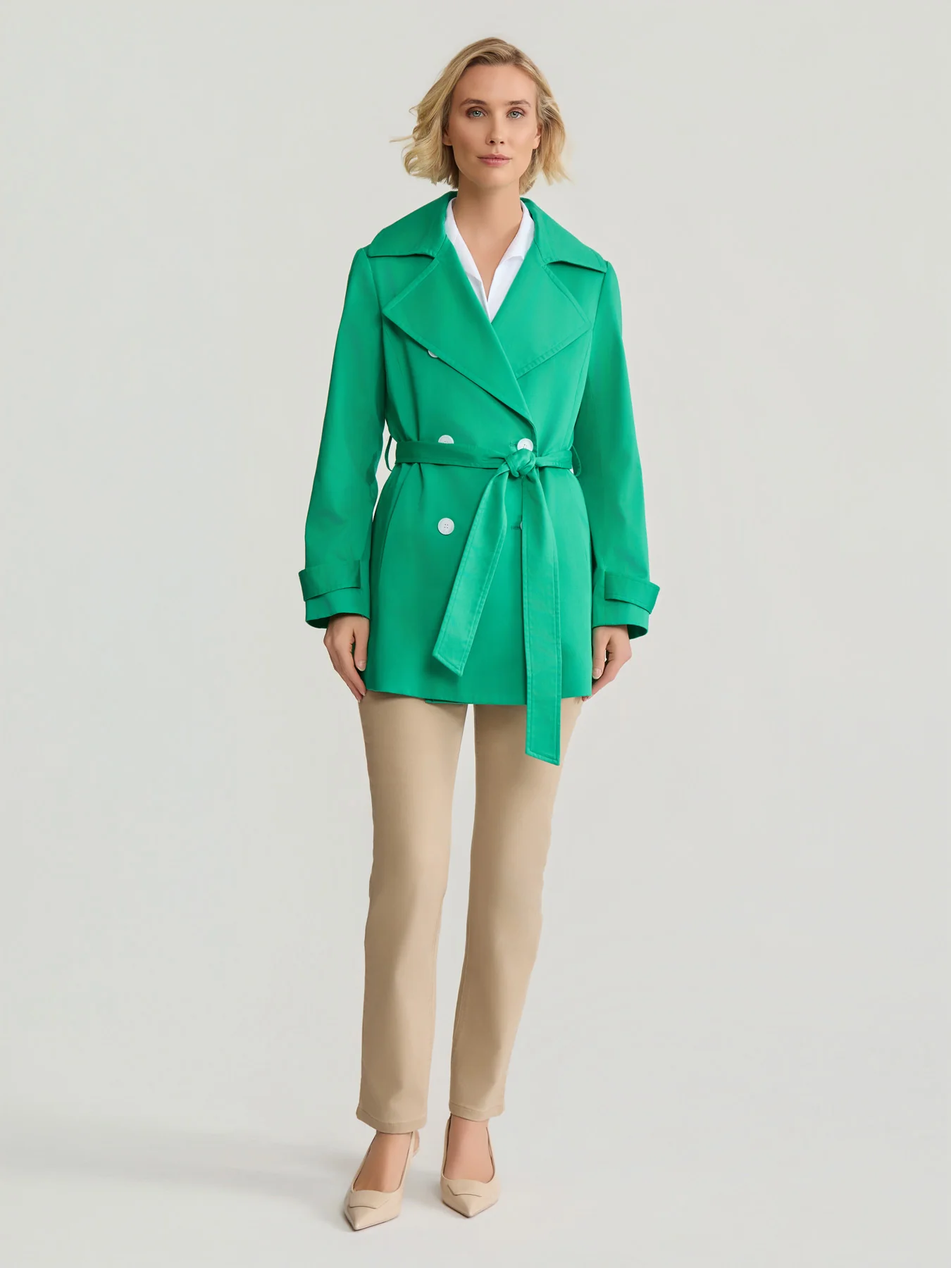 Double Breasted Trench Coat, Stretch Sateen - Image 5