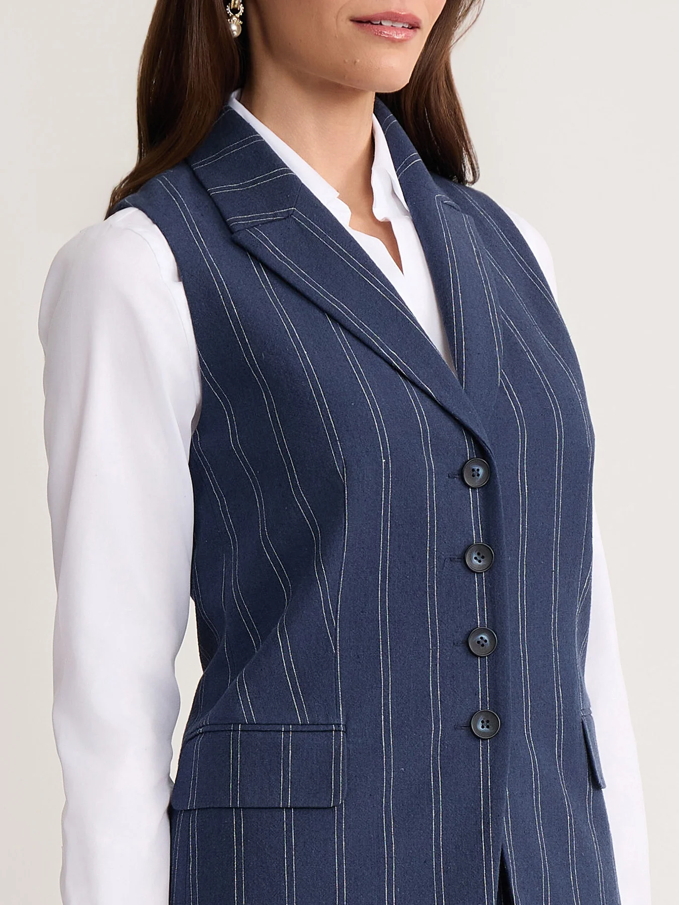 Double Pinstripe Vest, Linen Blend - Image 4