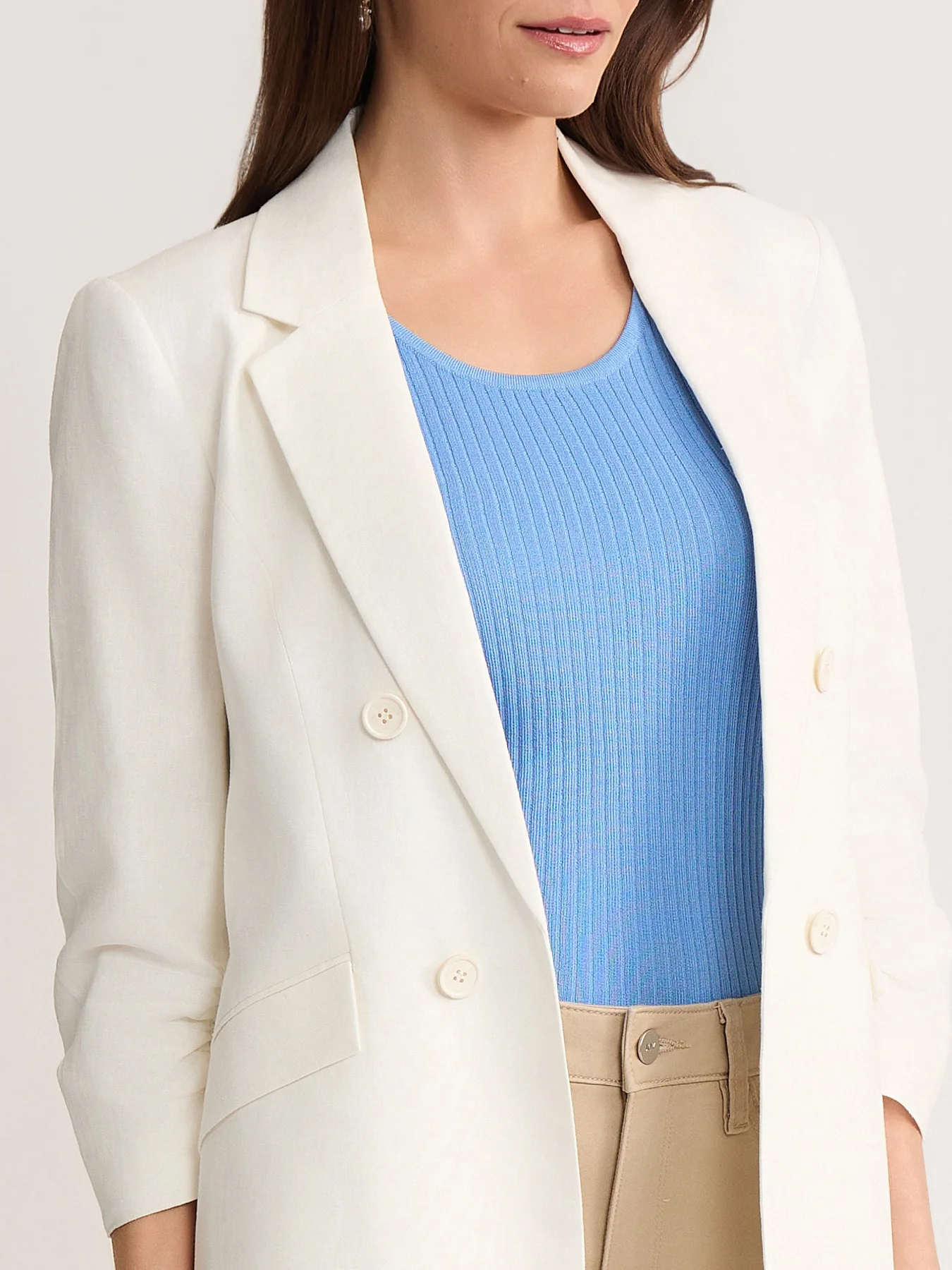 Faux Double Breasted Blazer, Linen Blend - Image 3