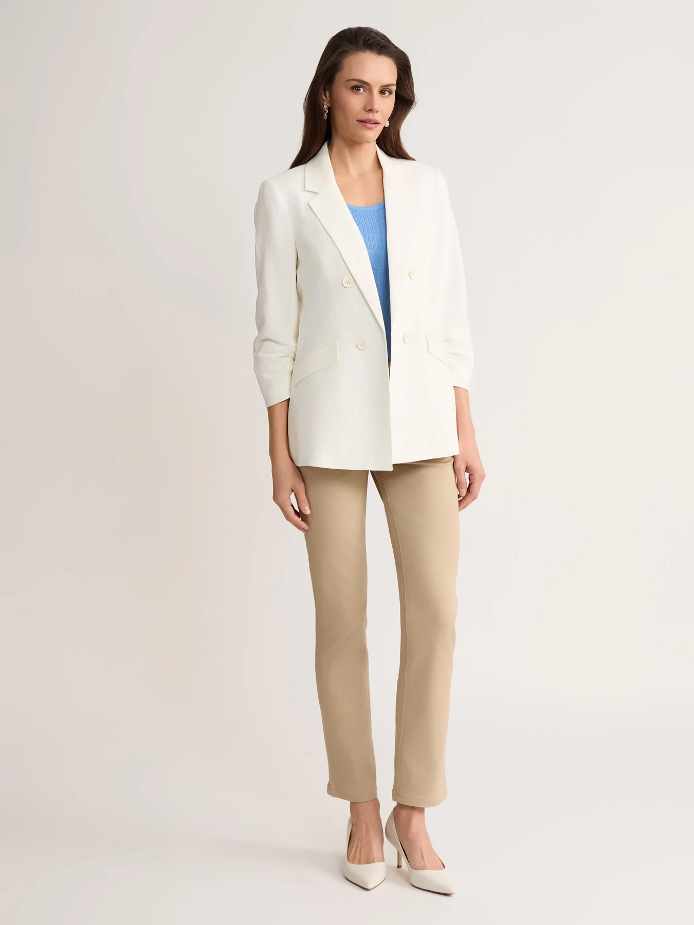 Faux Double Breasted Blazer, Linen Blend - Image 5