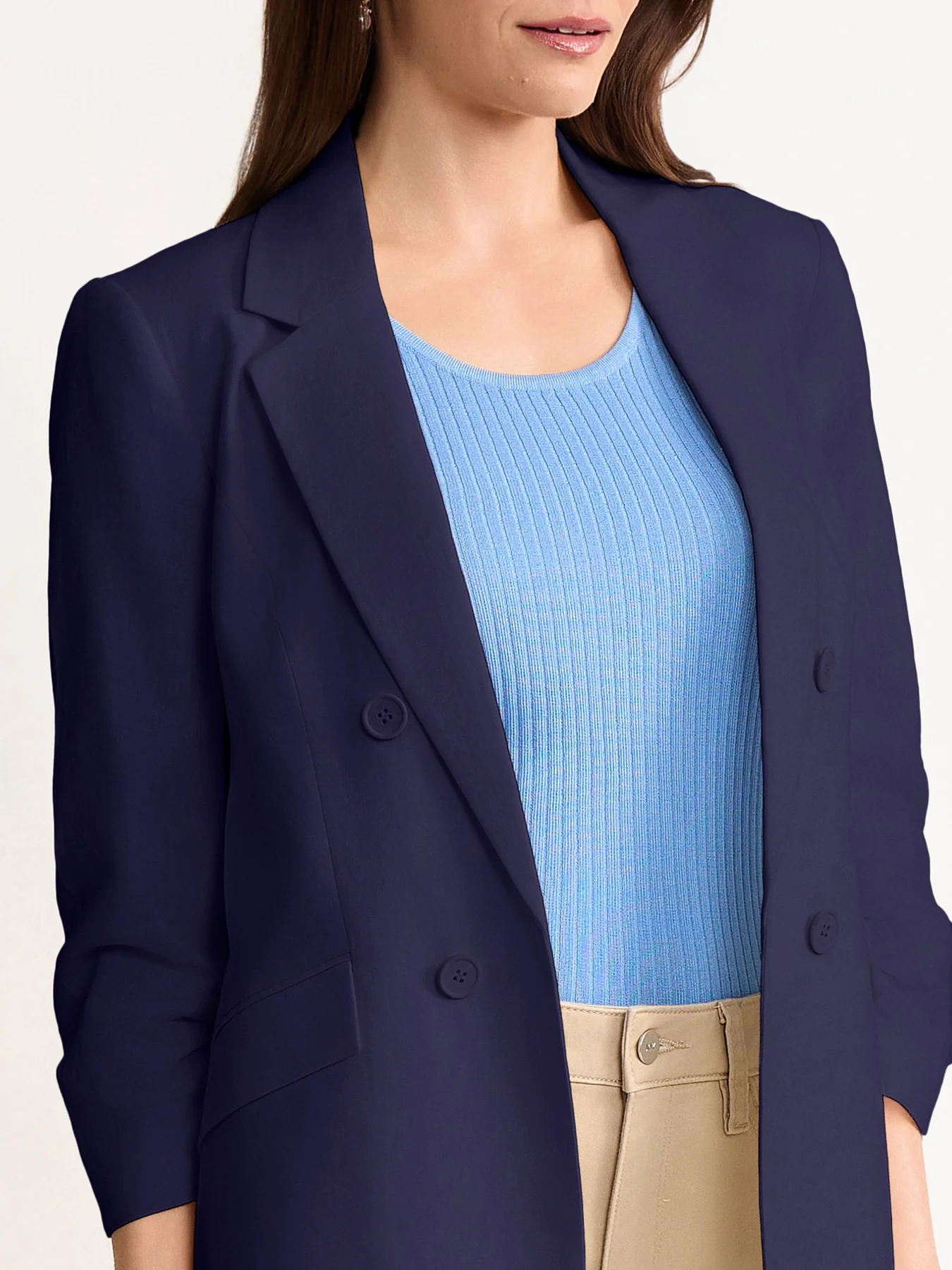 Faux Double Breasted Blazer, Linen Blend - Image 3