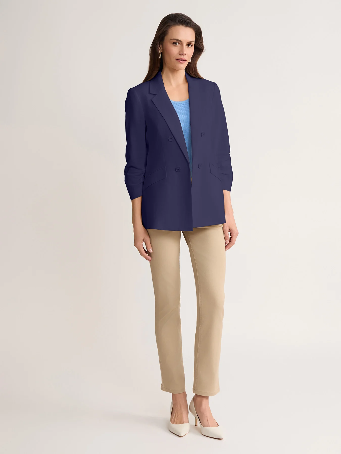 Faux Double Breasted Blazer, Linen Blend - Image 5