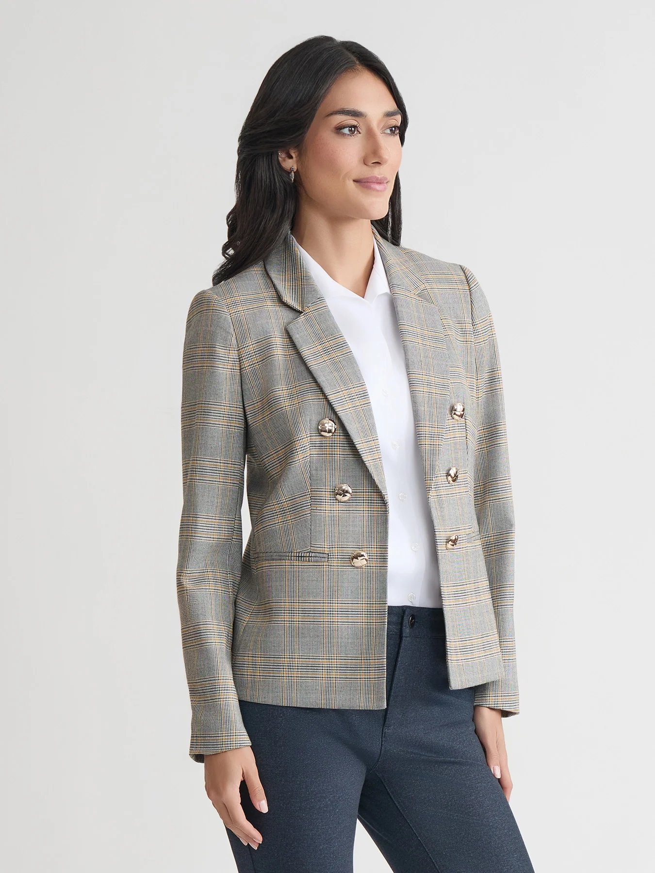 Faux Double Breasted Jacket, Glen Plaid - Image 3