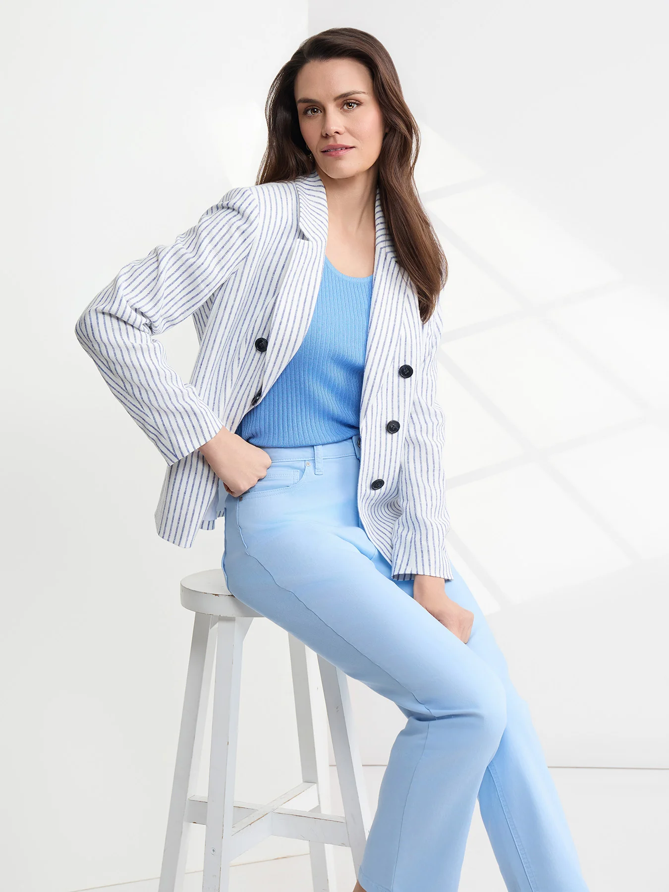 Faux Double Breasted Stripe Jacket, Linen - Image 5