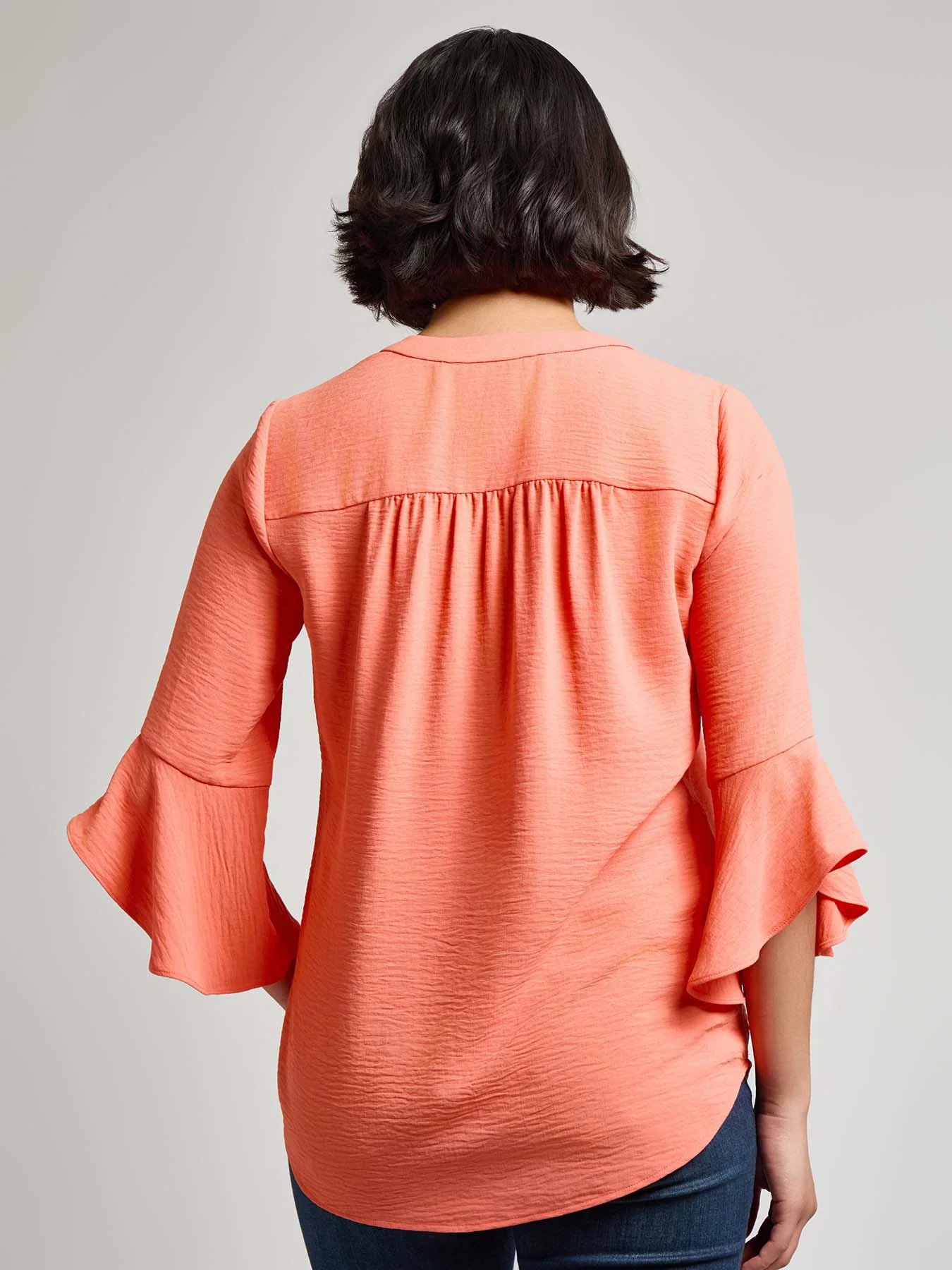 Flutter Sleeve Blouse, Textured Crepe - Image 3