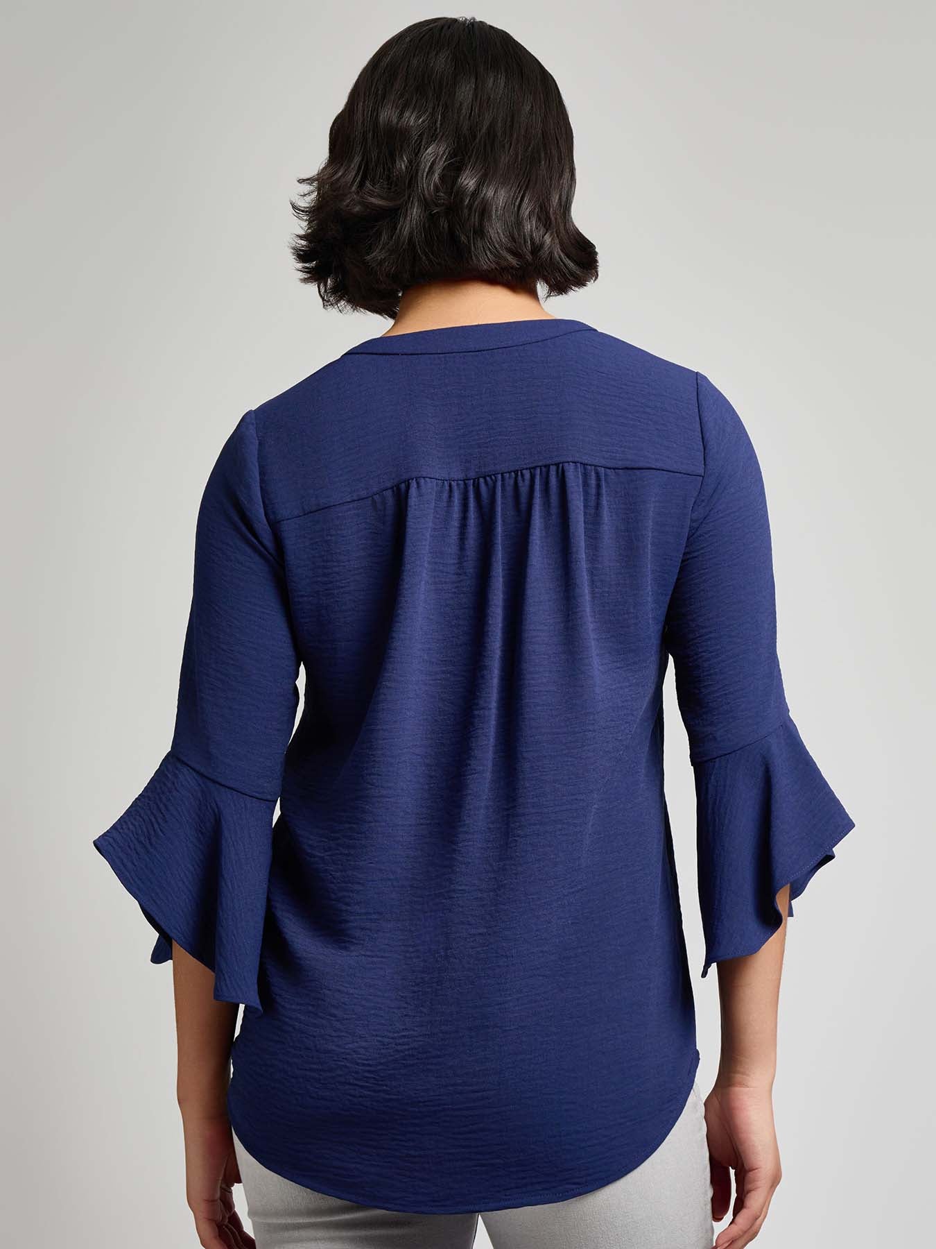 Flutter Sleeve Blouse, Textured Crepe - Image 3