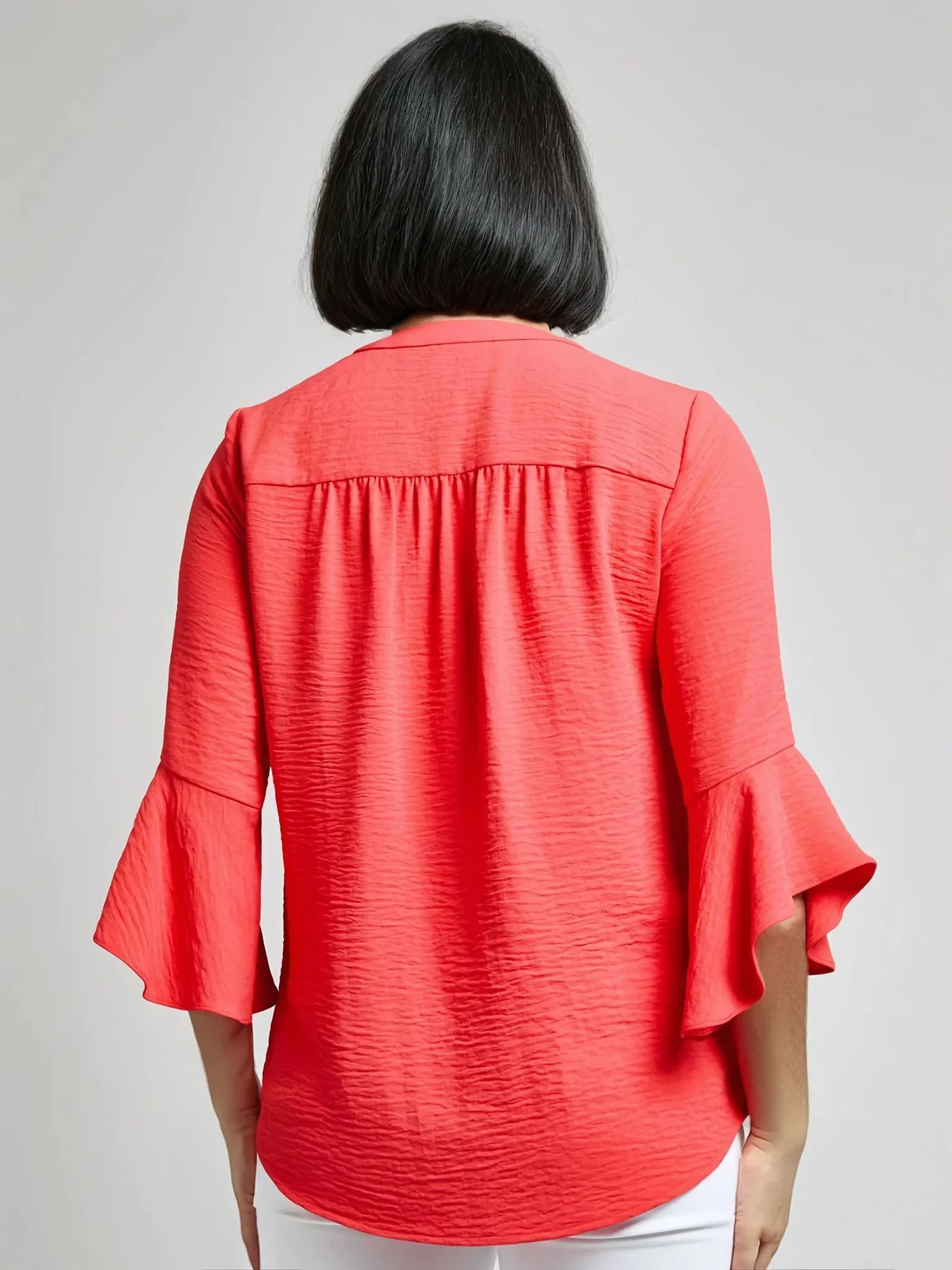 Flutter Sleeve Blouse, Textured Crepe - Image 3