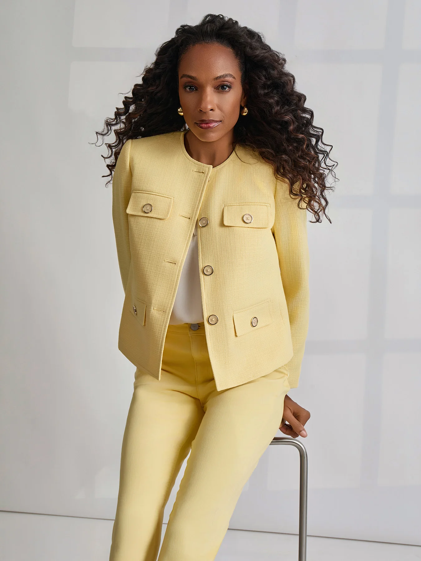 Jewel Neck Flap Pocket Jacket, Tweed - Image 3