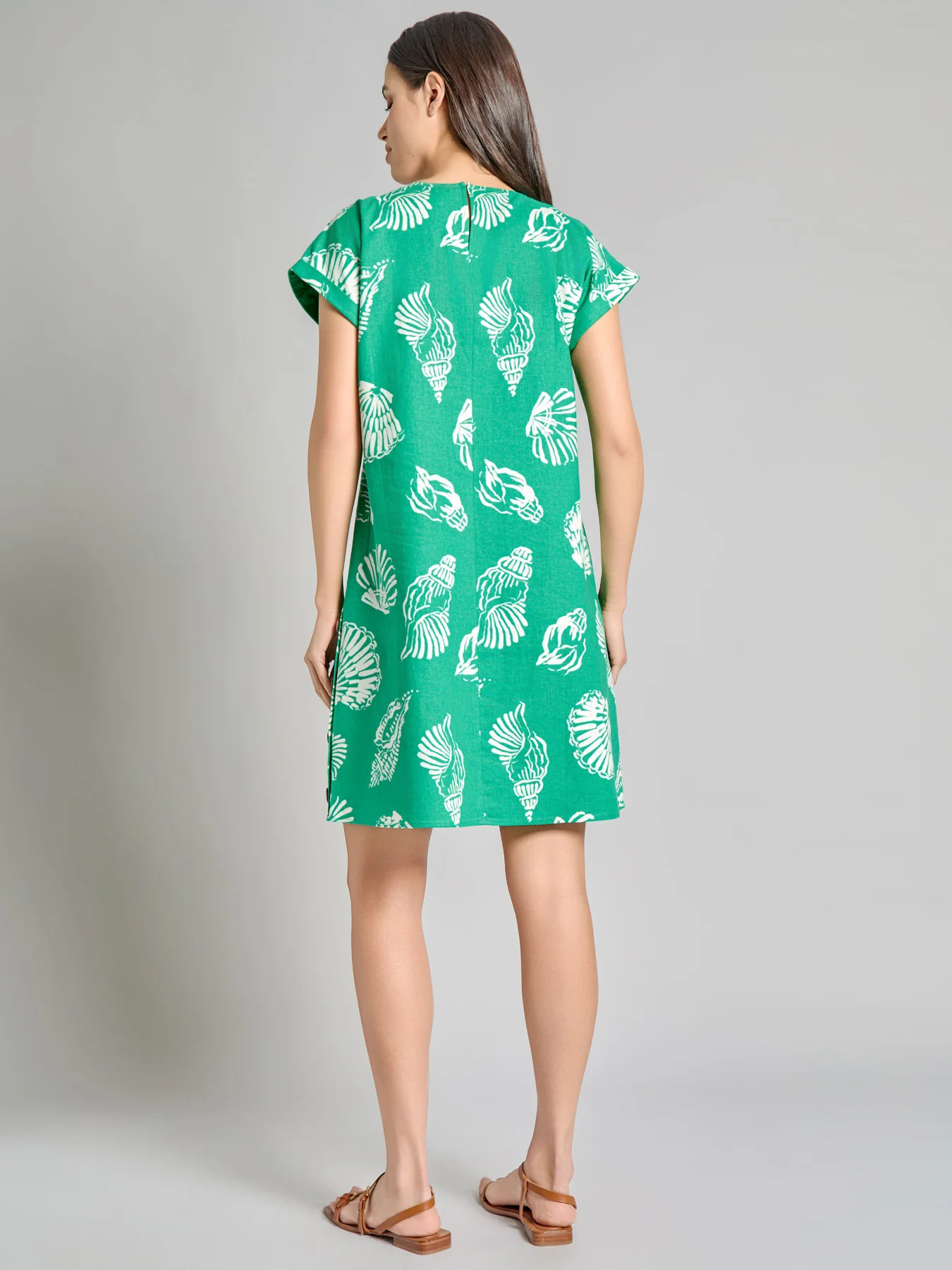 Short Sleeve Side Button Swing Dress, Linen Blend - Image 4