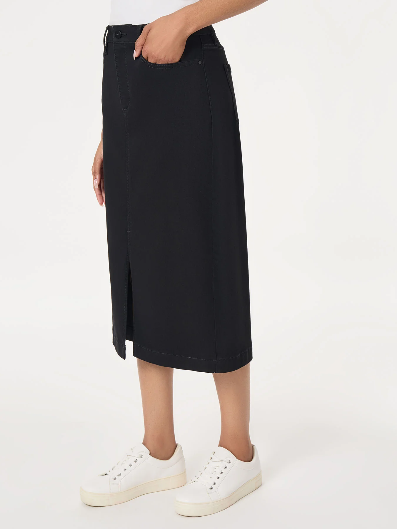 Midi Denim Front Slit Skirt, Onyx Wash - Image 4