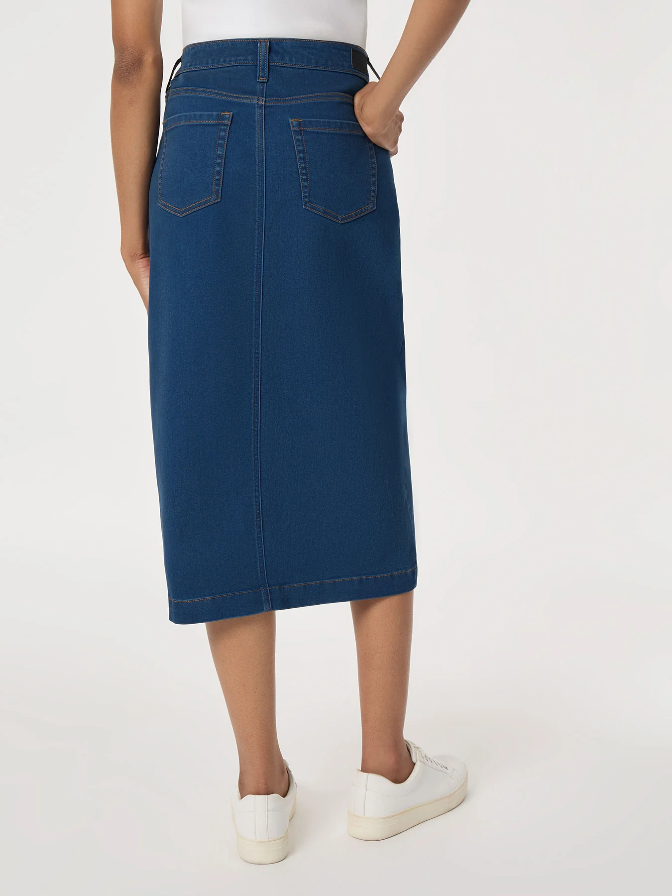 Midi Denim Front Slit Skirt, Phoenix Wash - Image 3