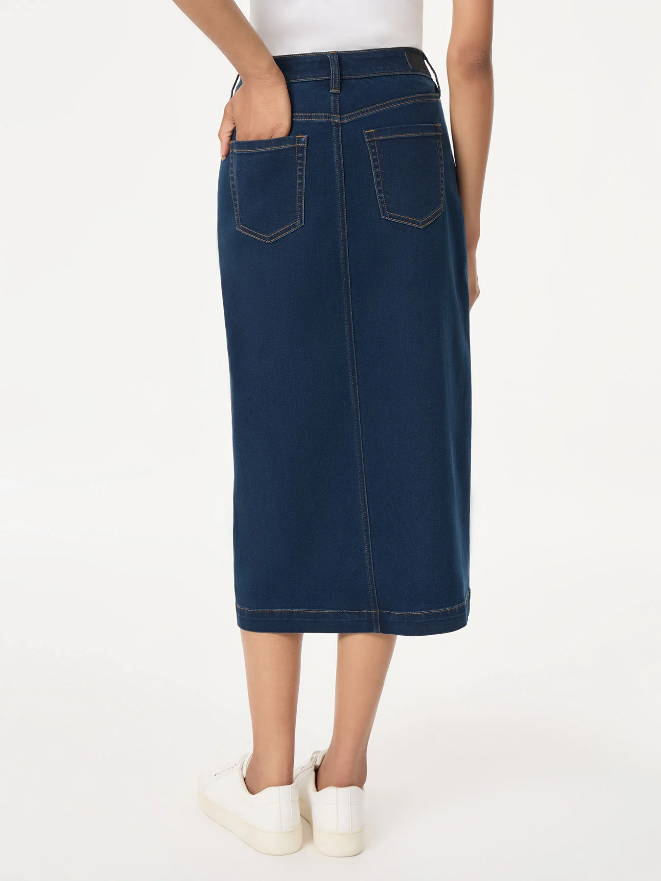 Midi Denim Front Slit Skirt, West Point Wash - Image 3