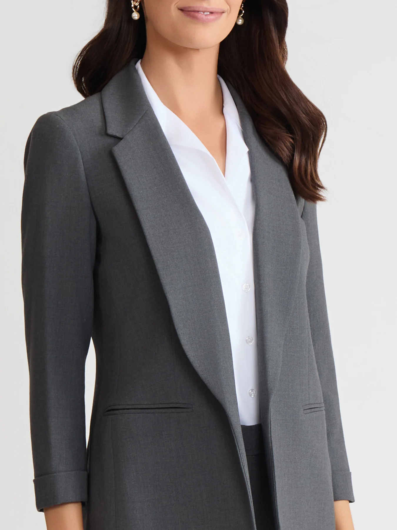 Notch Collar Rolled Cuff Bi-Stretch Blazer - Image 3