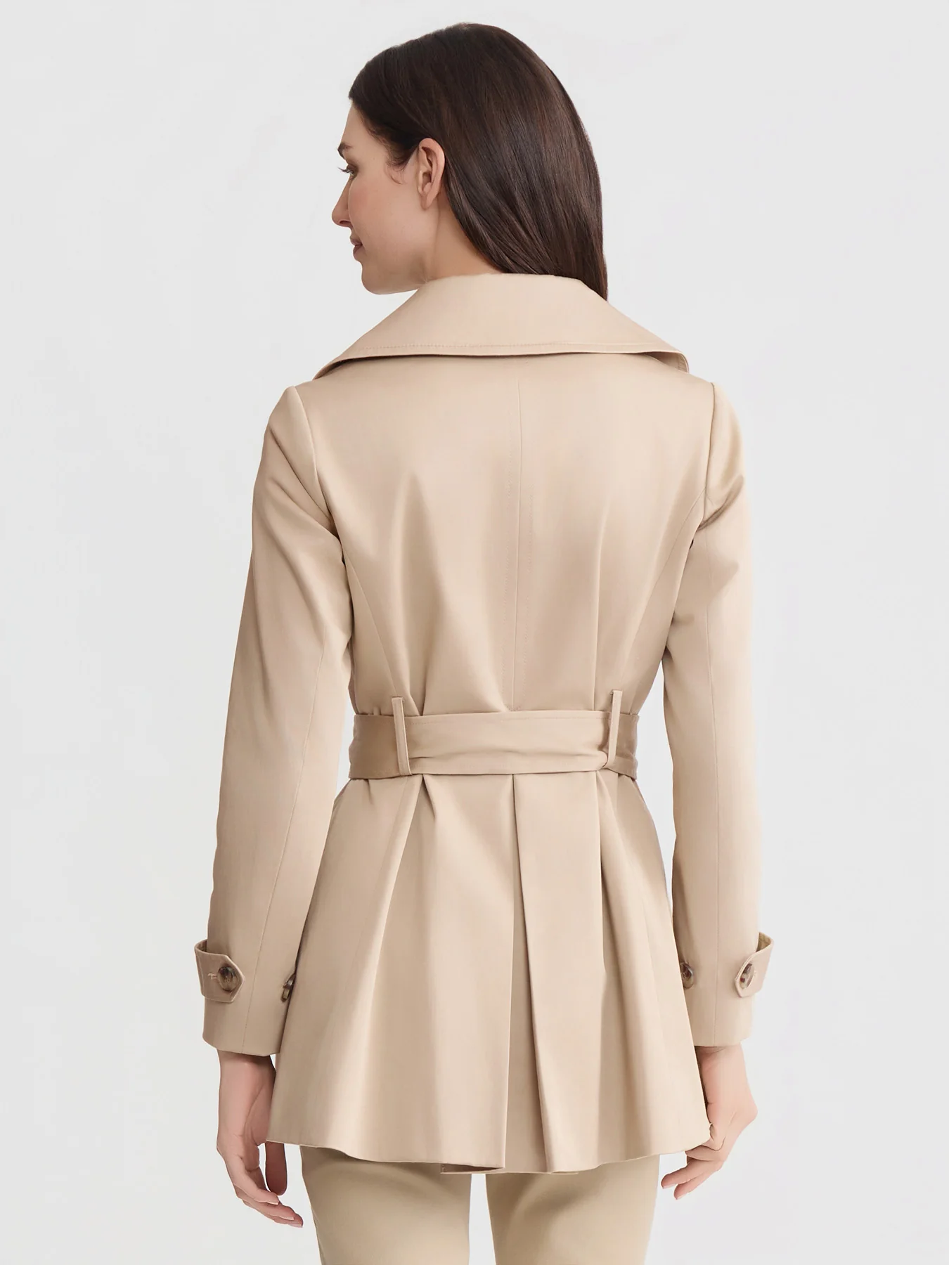 Double Breasted Trench Coat, Stretch Sateen - Image 4