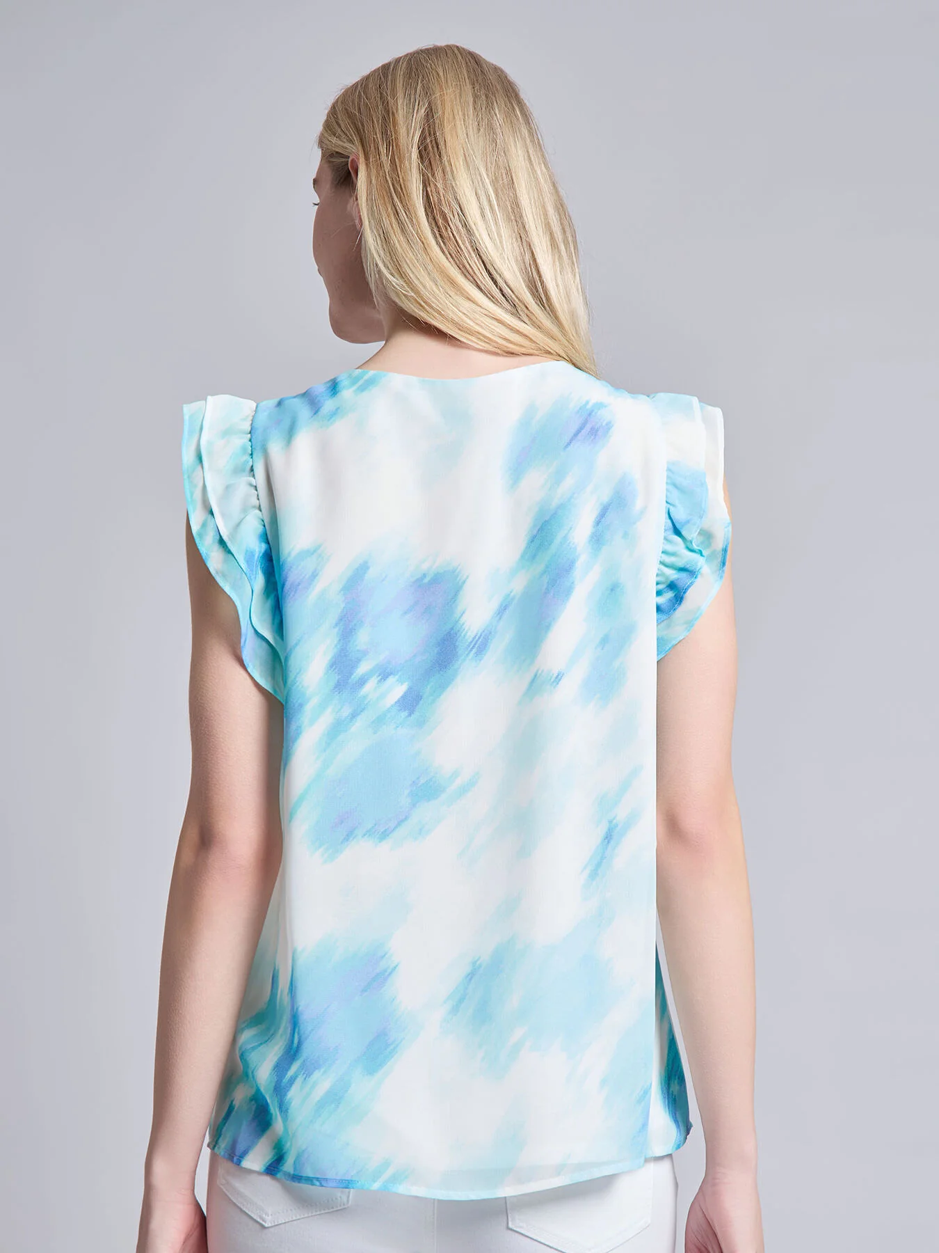 Petite Flutter Sleeve V-Neck Blouse, Crepe De Chine - Image 3