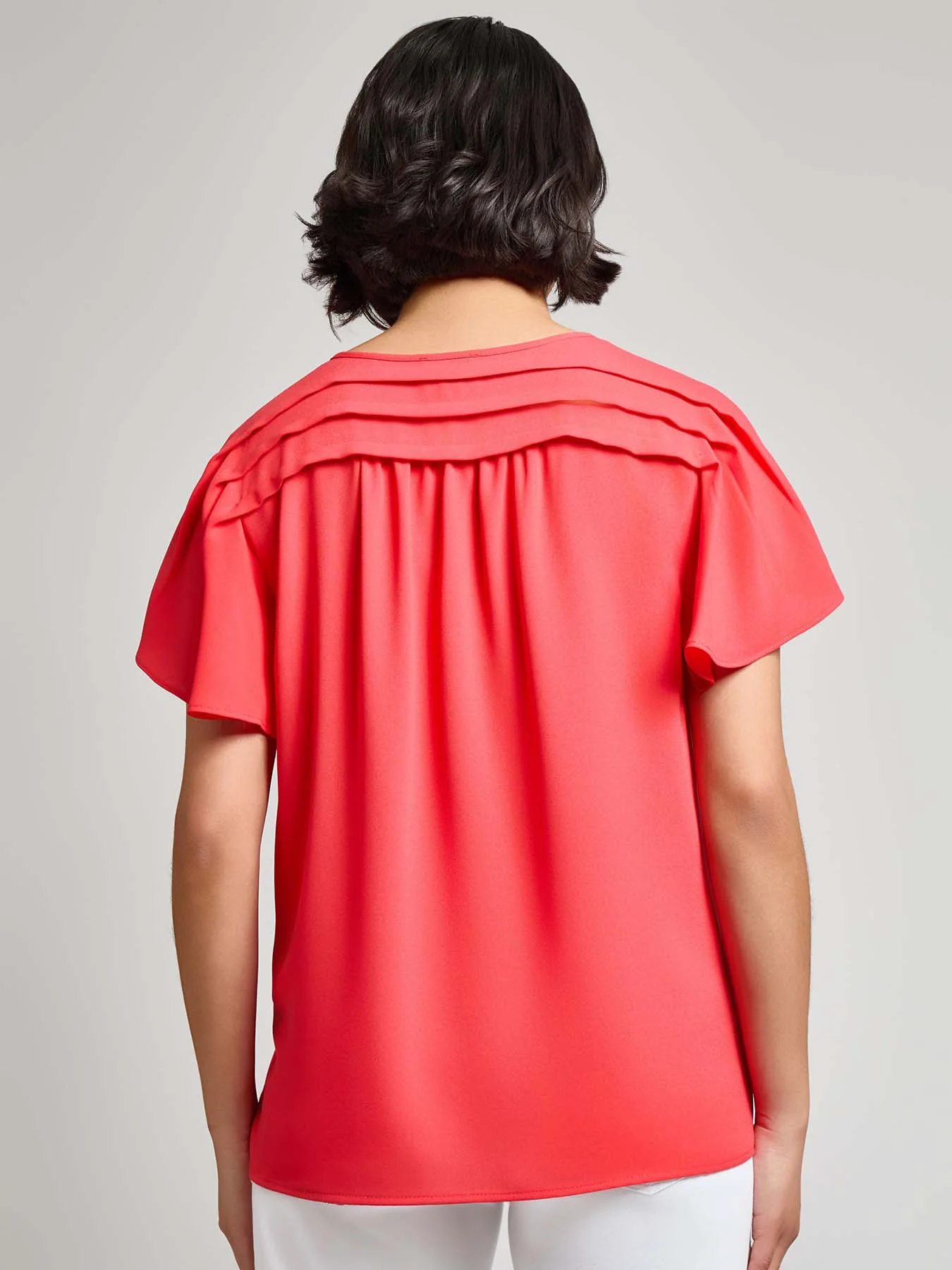 Petite Pleated Shoulder Flutter Sleeve Blouse, Jasper Crepe - Image 3