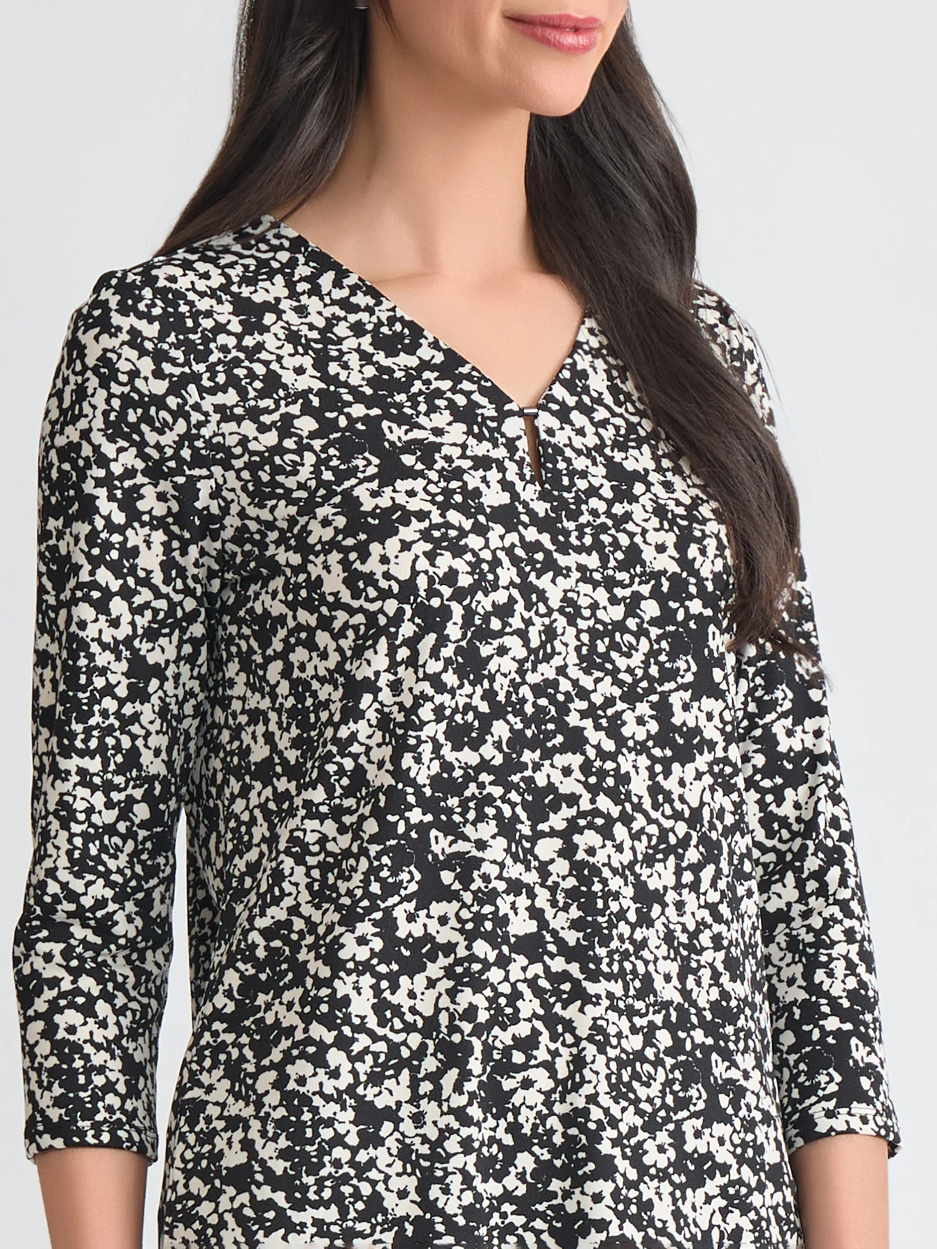 Petite Printed Keyhole Neckline Top, Moss Crepe - Image 3