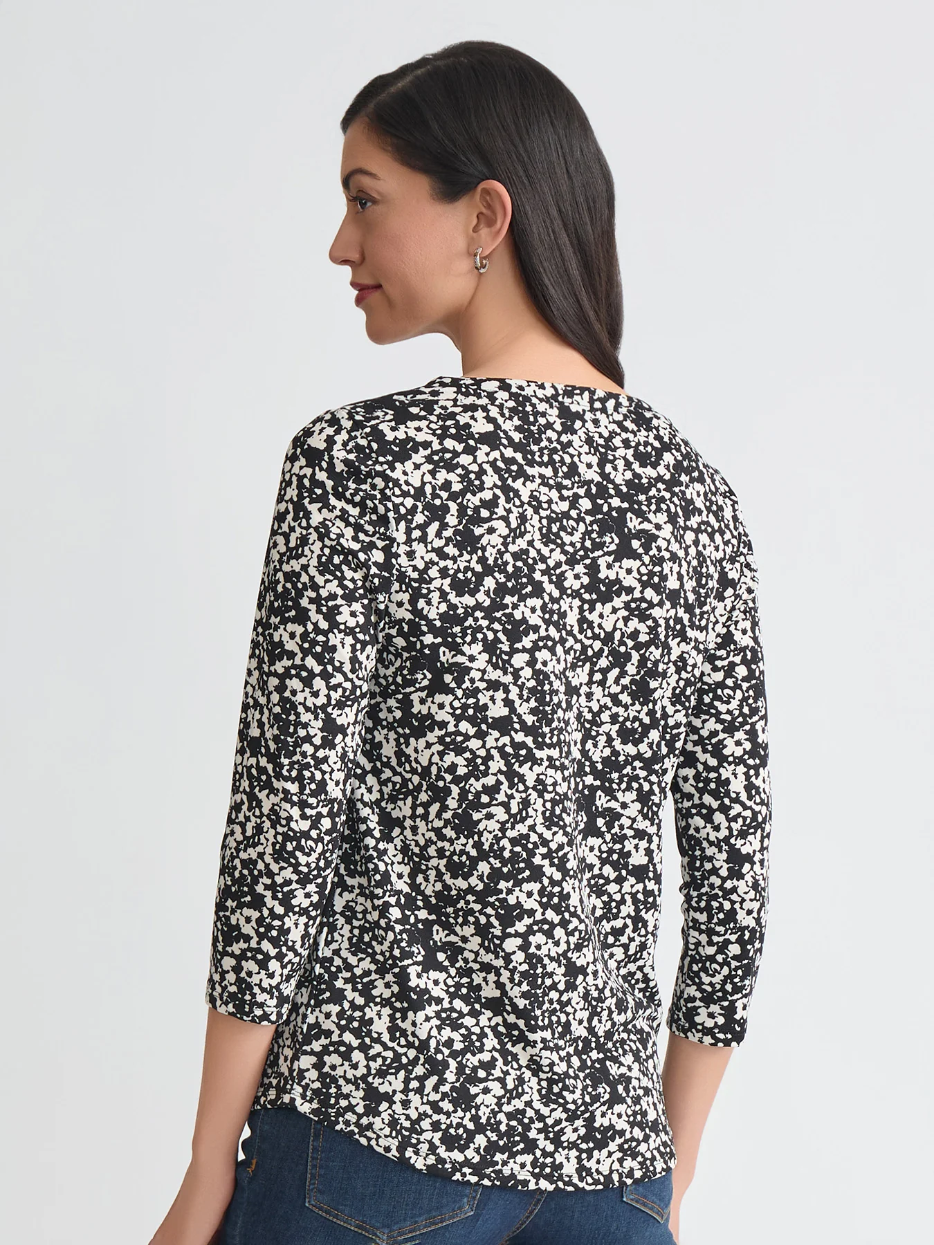 Petite Printed Keyhole Neckline Top, Moss Crepe - Image 4