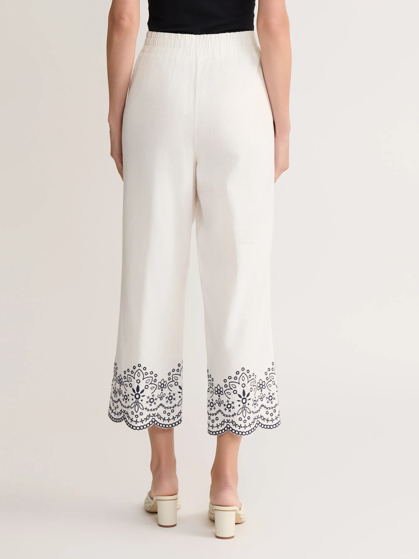 Scallop Hem Embroidered Pant, Linen - Image 3