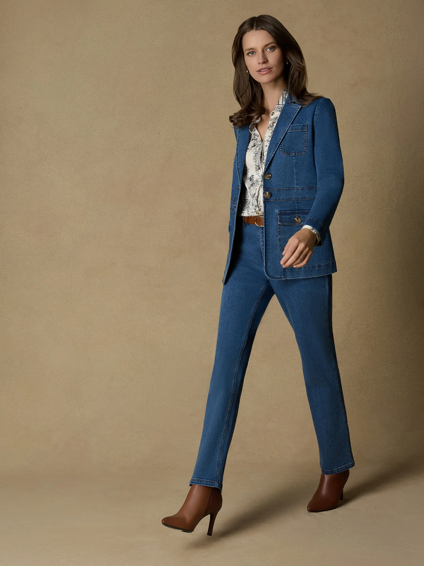 Petite Two Button Denim Blazer, Oasis Wash - Image 5