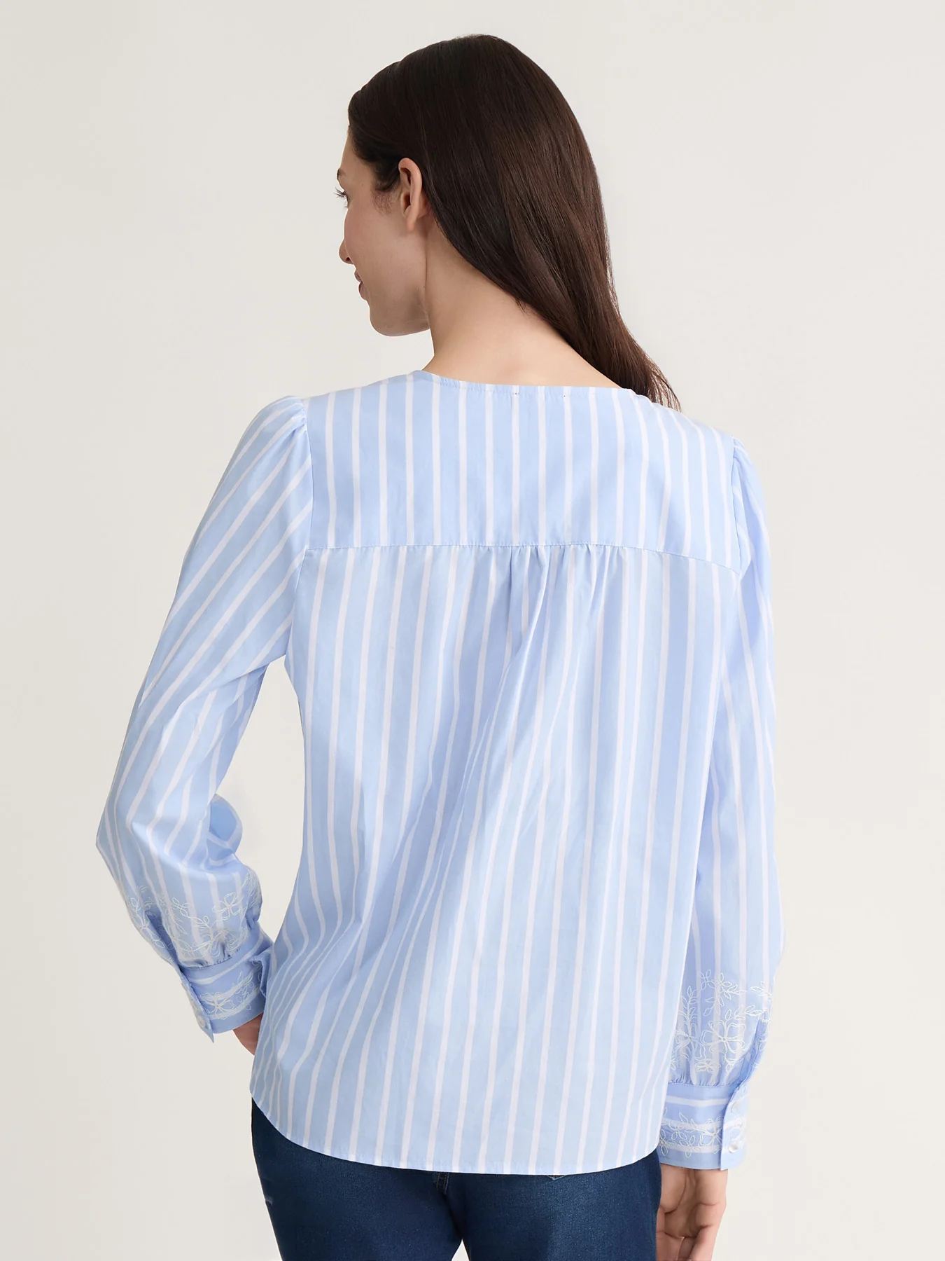Pinstripe Embroidered Blouse, Cotton Poplin - Image 4
