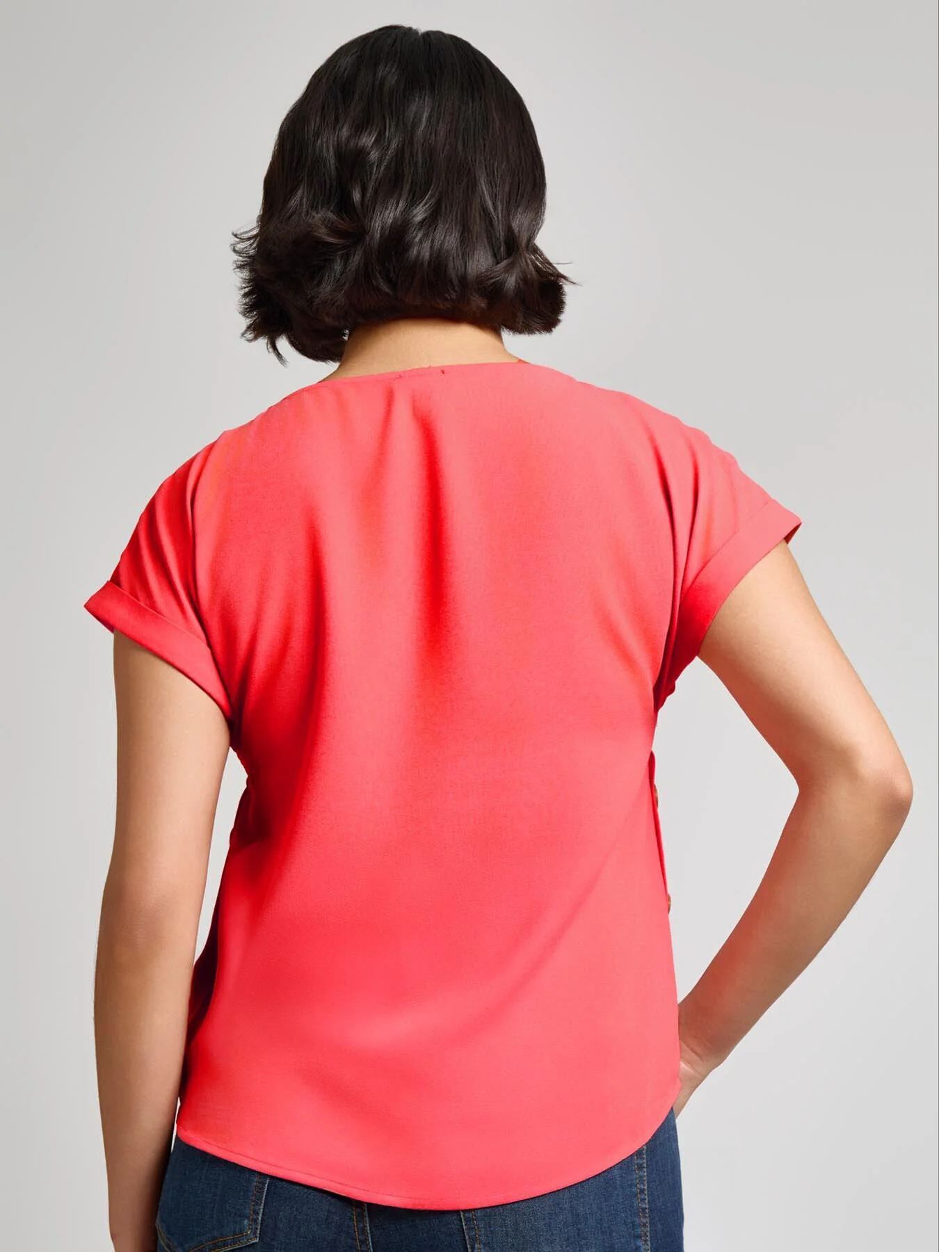 Plus Button Detail Blouse, Jasper Crepe - Image 3