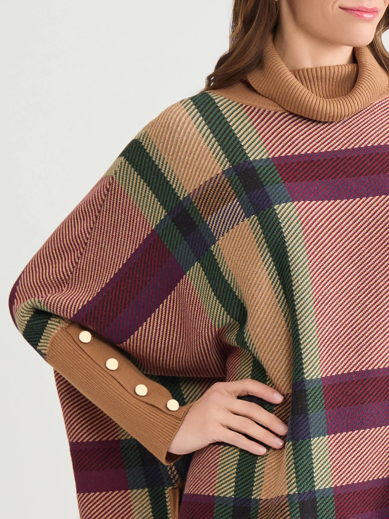 Plus Turtleneck Long Sleeve Poncho Sweater - Image 4