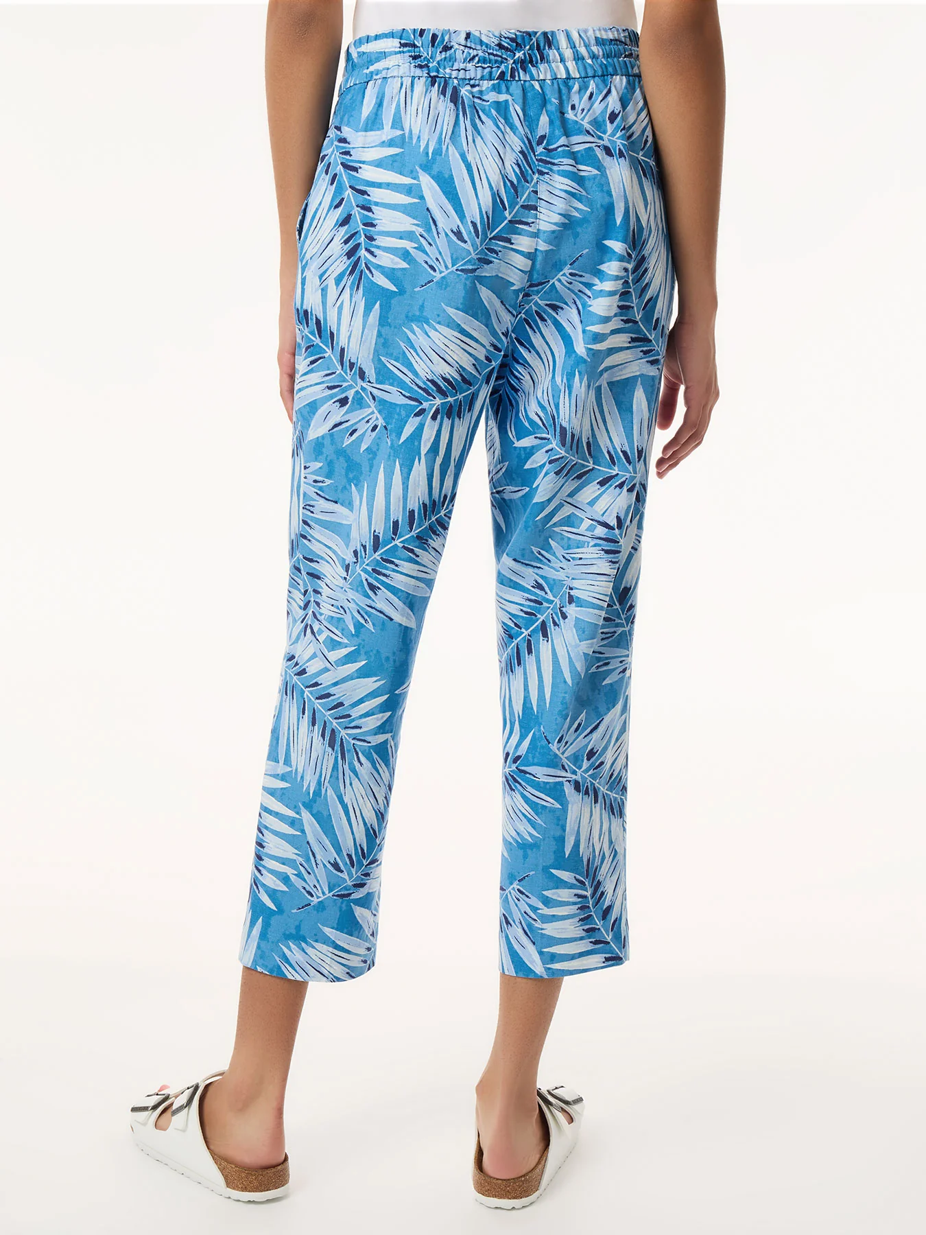 Pull On Drawstring Cropped Trouser, Printed Linen Blend - Image 3