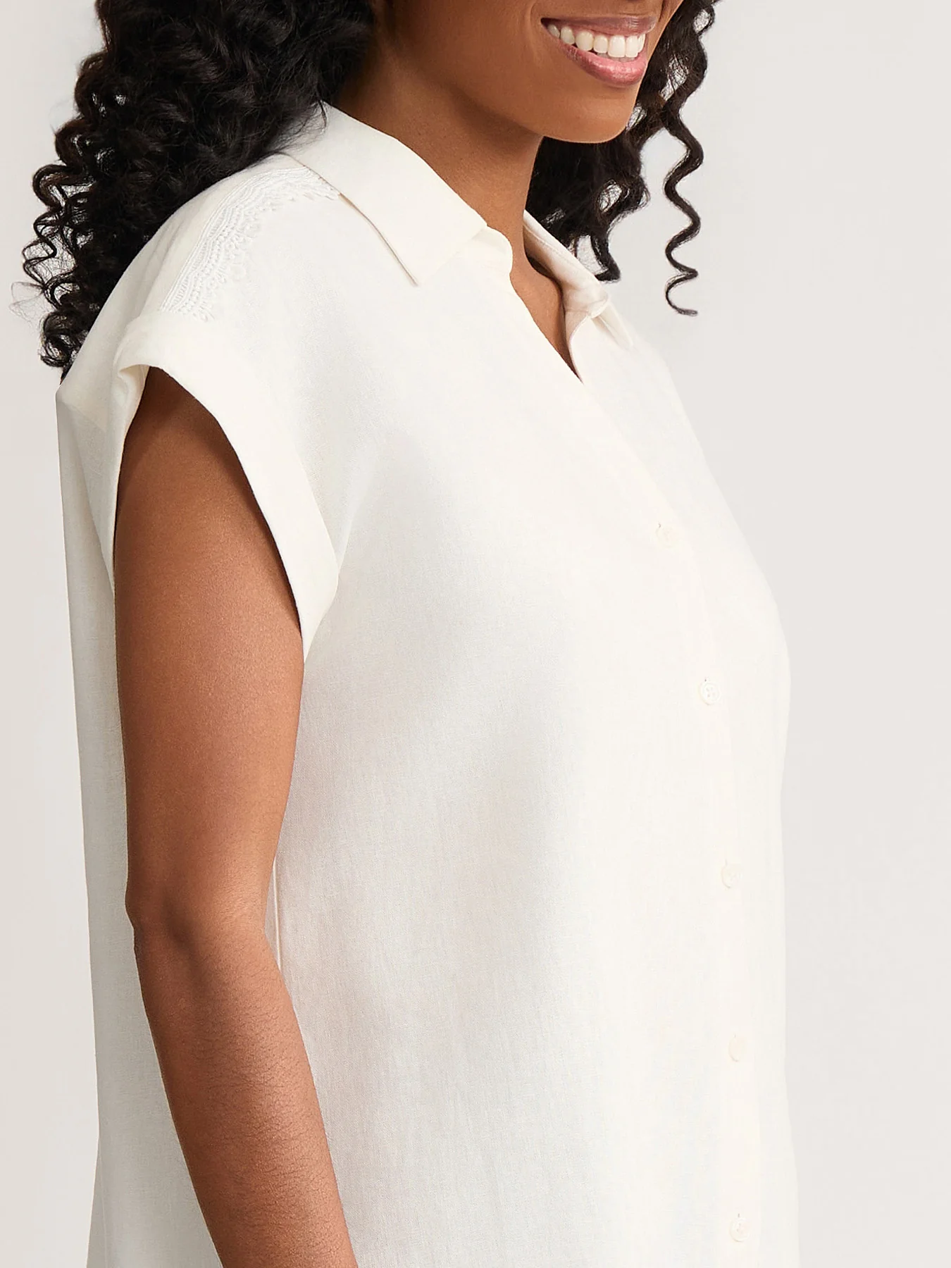 Rolled Sleeve Button Front Blouse, Linen - Image 3