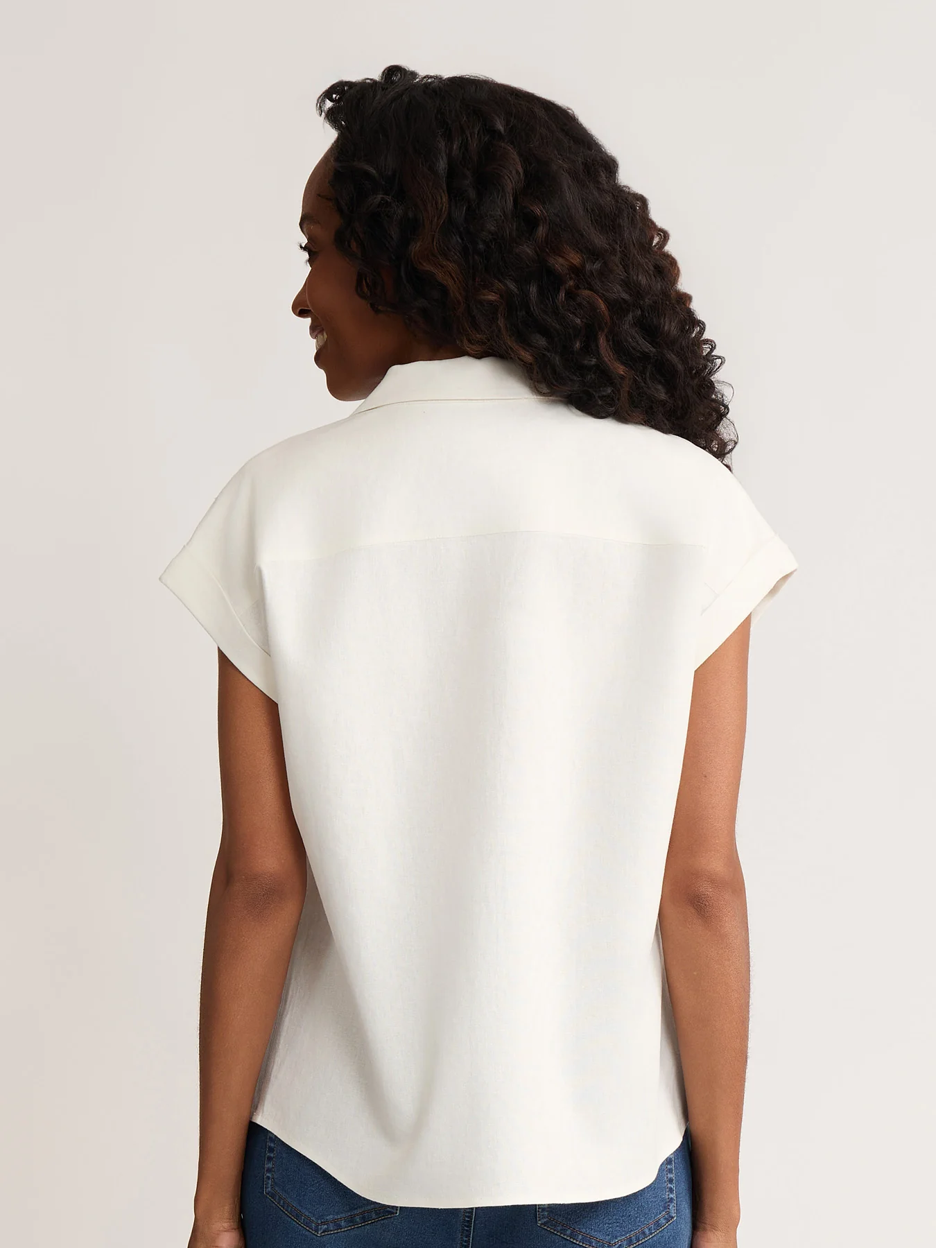 Rolled Sleeve Button Front Blouse, Linen - Image 4