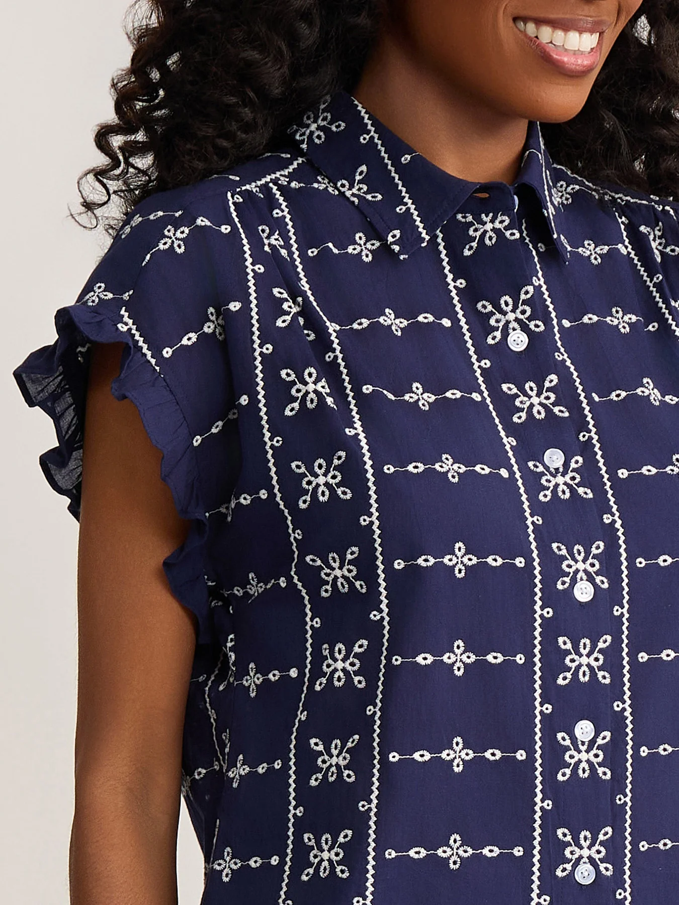 Petite Short Ruffle Sleeve Shirt, Cotton Poplin - Image 3