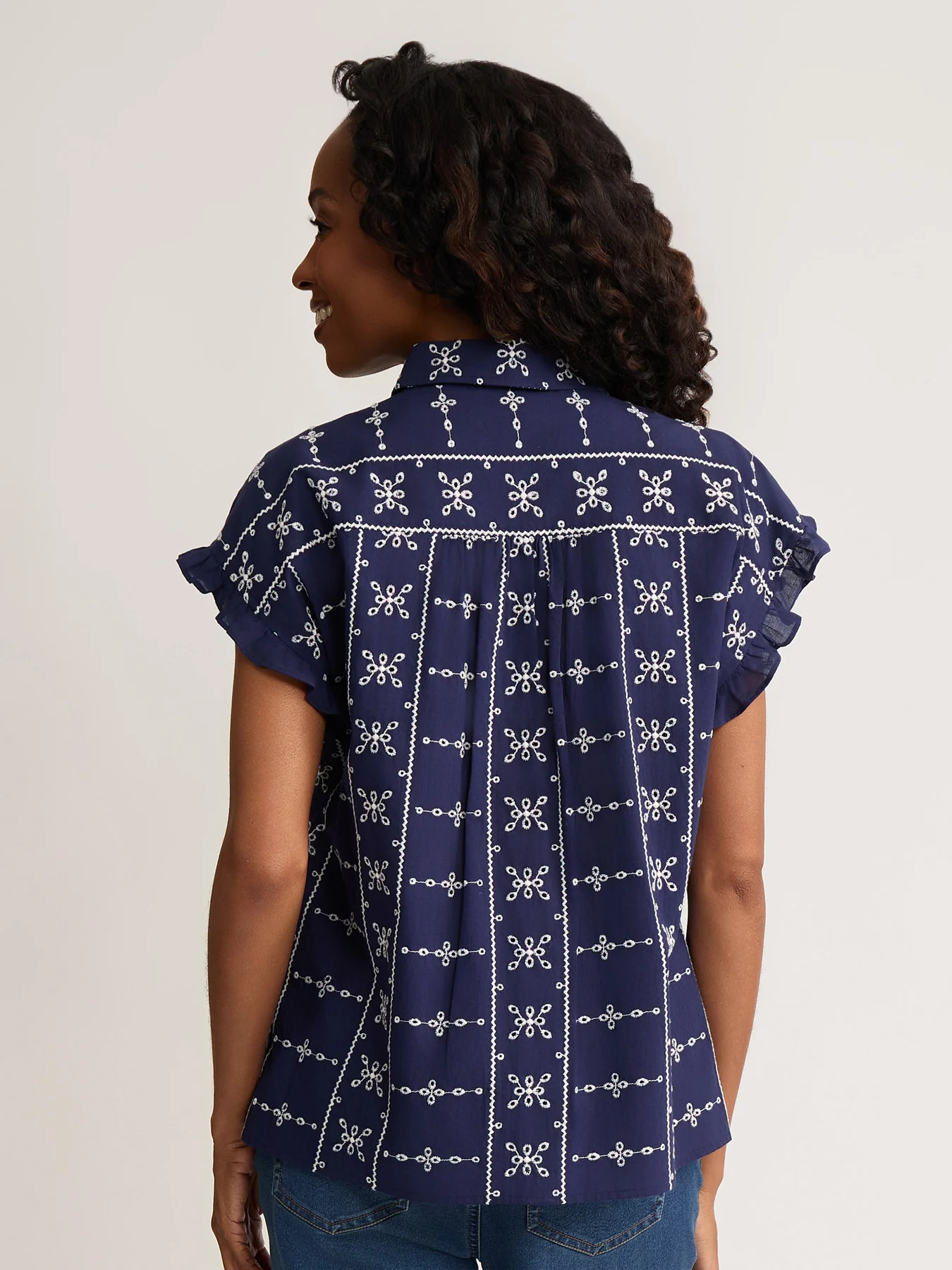 Petite Short Ruffle Sleeve Shirt, Cotton Poplin - Image 4